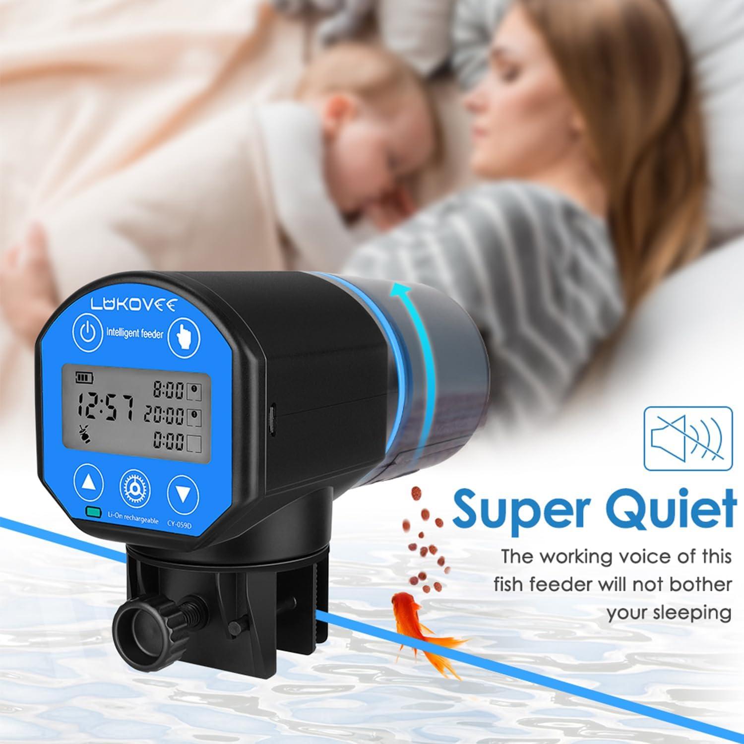 Alimentador Automático de Peces Lukovee 200ml USB Pantalla Hora