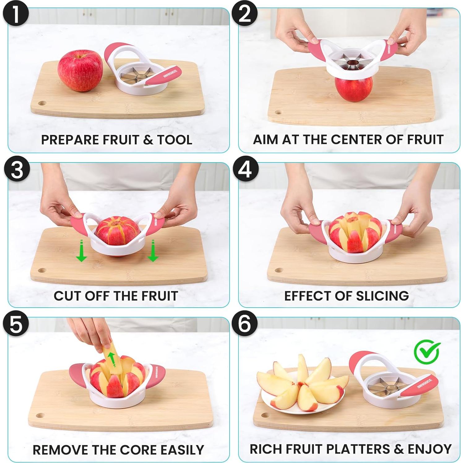 Cortador de Manzanas SCHVUBENR Rosa - Acero Inoxidable 8 Cuchillas