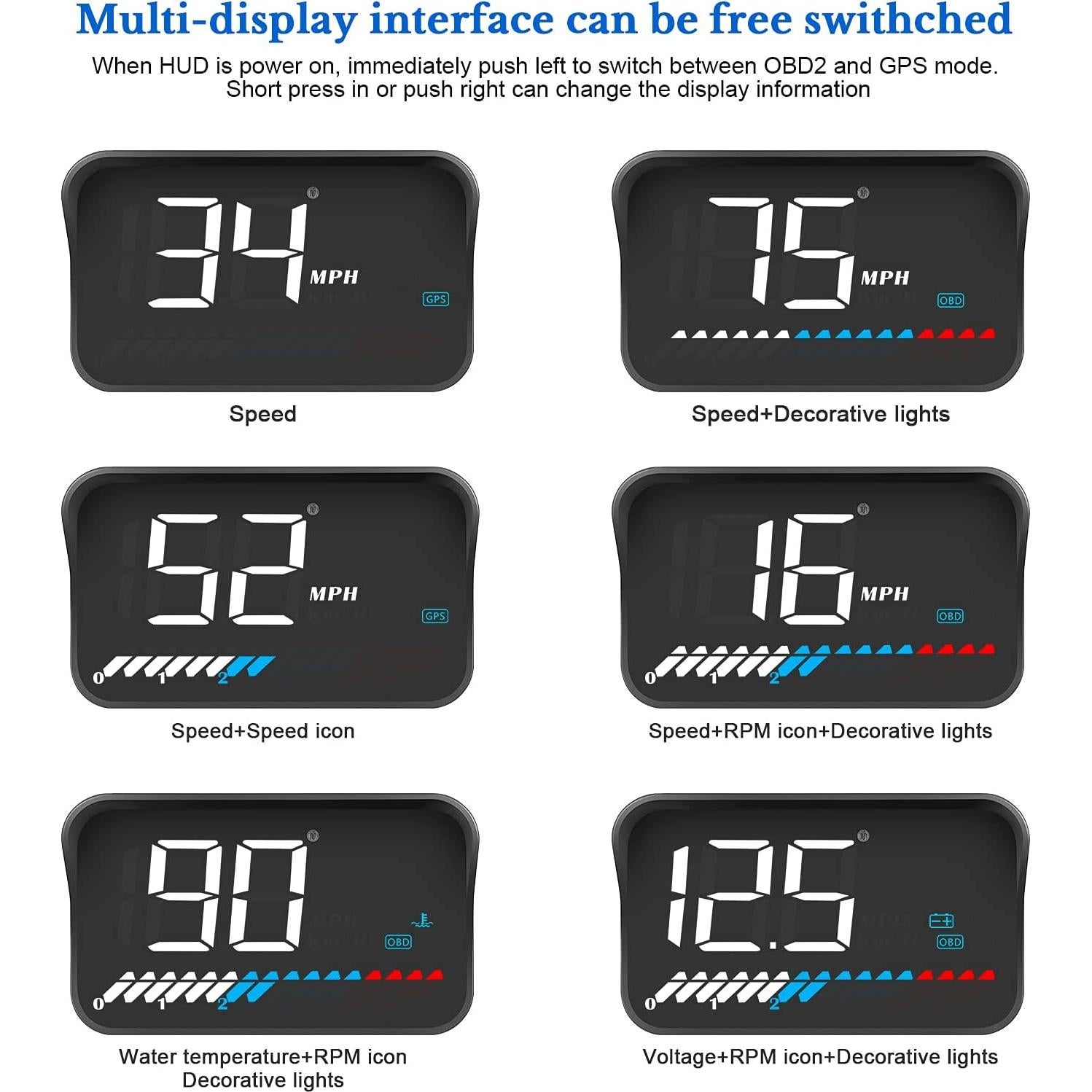 Car HUD Display Wiiyii M7, Medidor OBD/GPS, Velocidad y Más