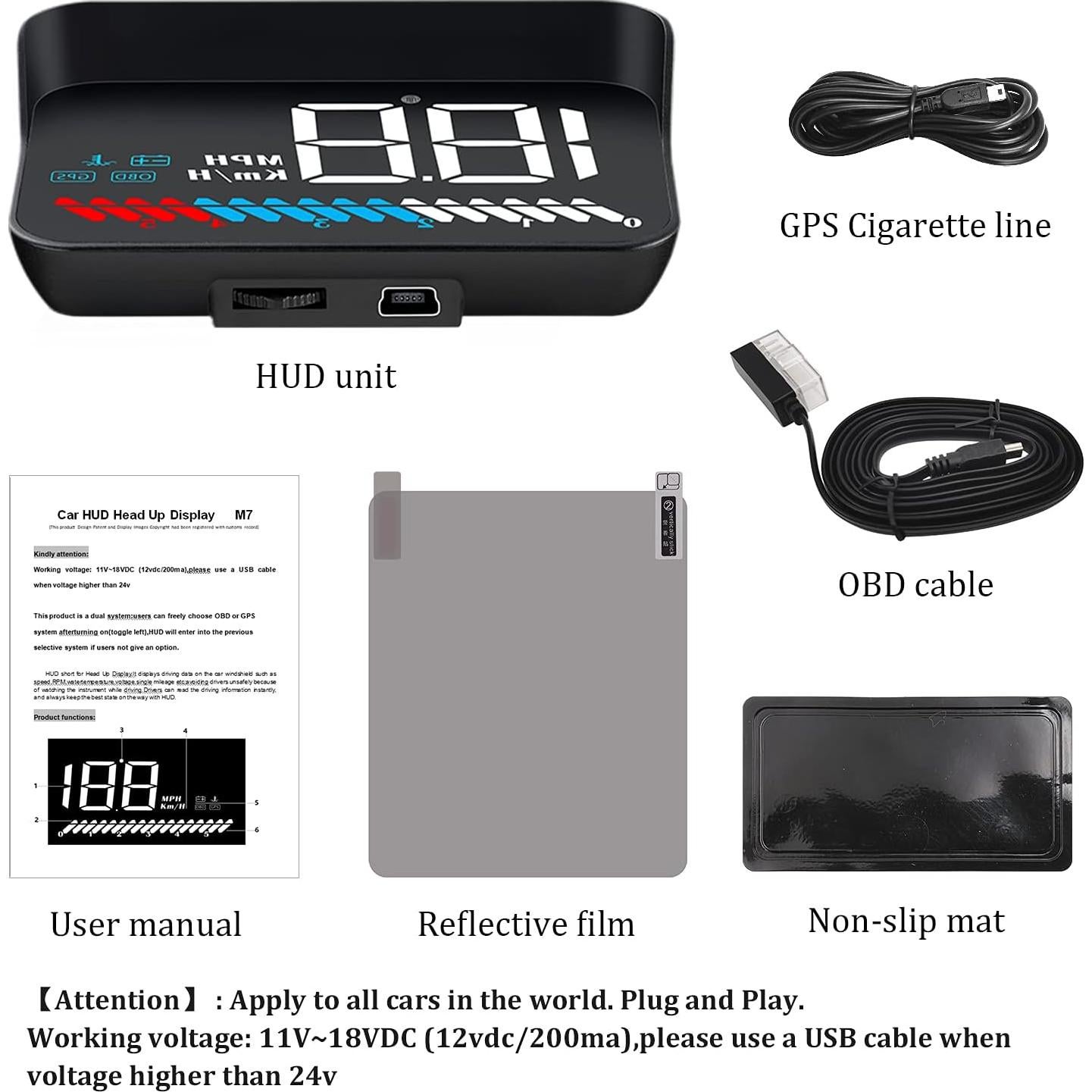 Car HUD Display Wiiyii M7, Medidor OBD/GPS, Velocidad y Más