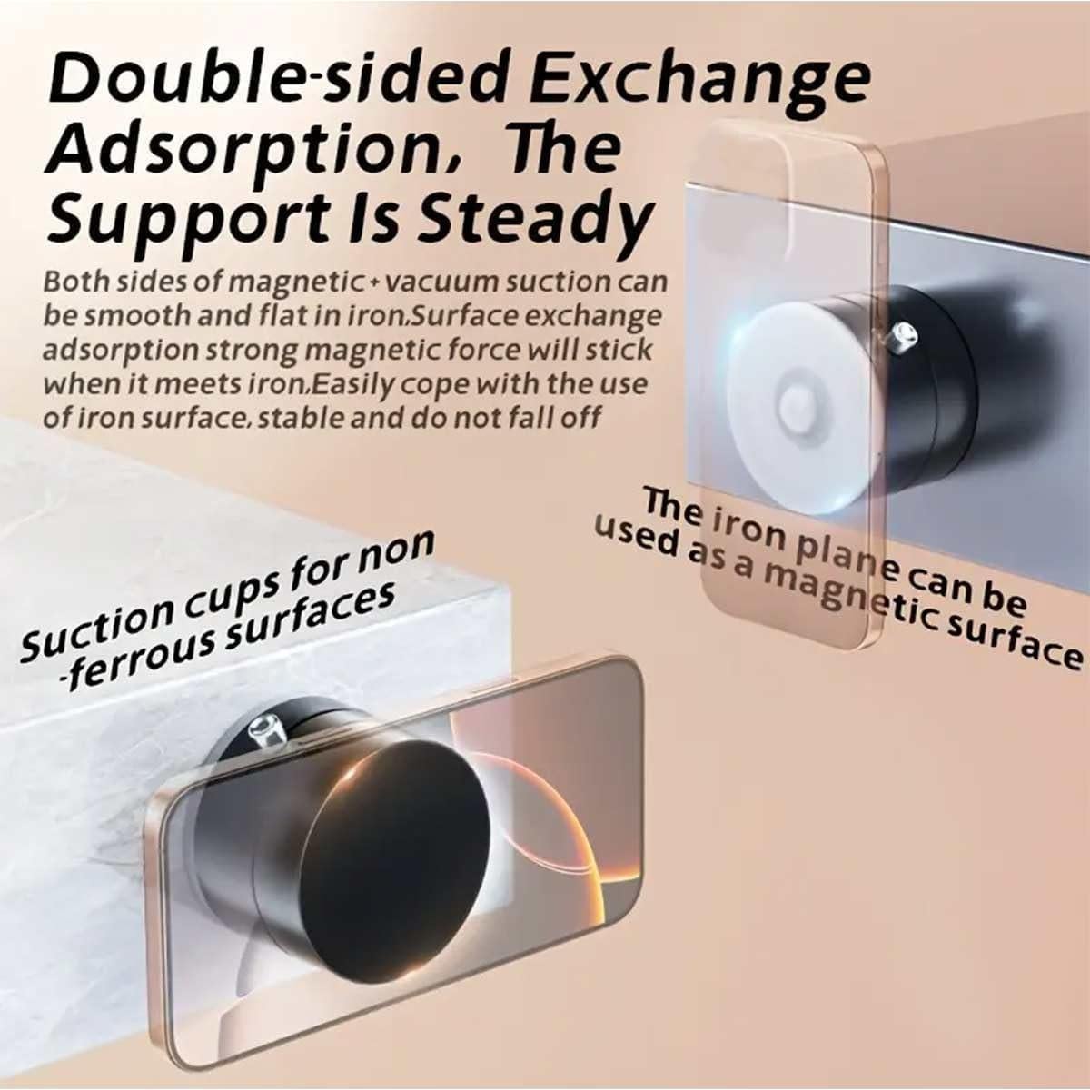 Foldable Magnetic Vacuum Phone Holder, 360° Electric Suction Car Mount, Double-Sided Swivel Stand for Car, Mirror, Gym, Kitchen, Hands-Free Portable Phone Holder (Black)