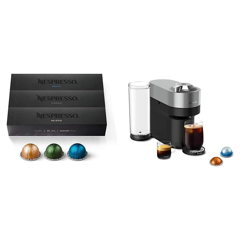 Nespresso Vertuo POP+ Cafetera Automática Titan + 30 Cápsulas