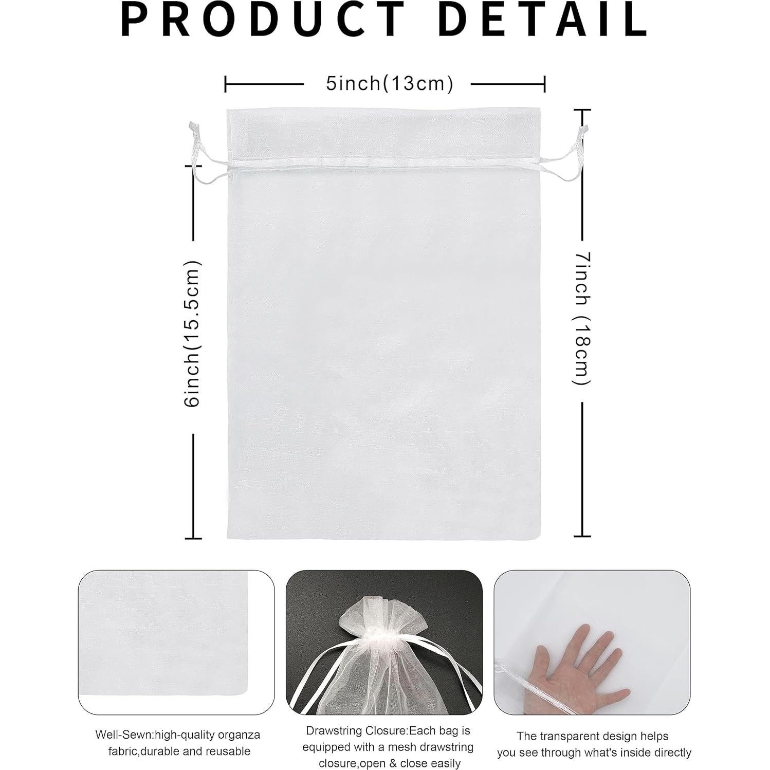 120 Bolsas de Organza Transparentes Jexila 13x18 cm Cierre de Cuerda