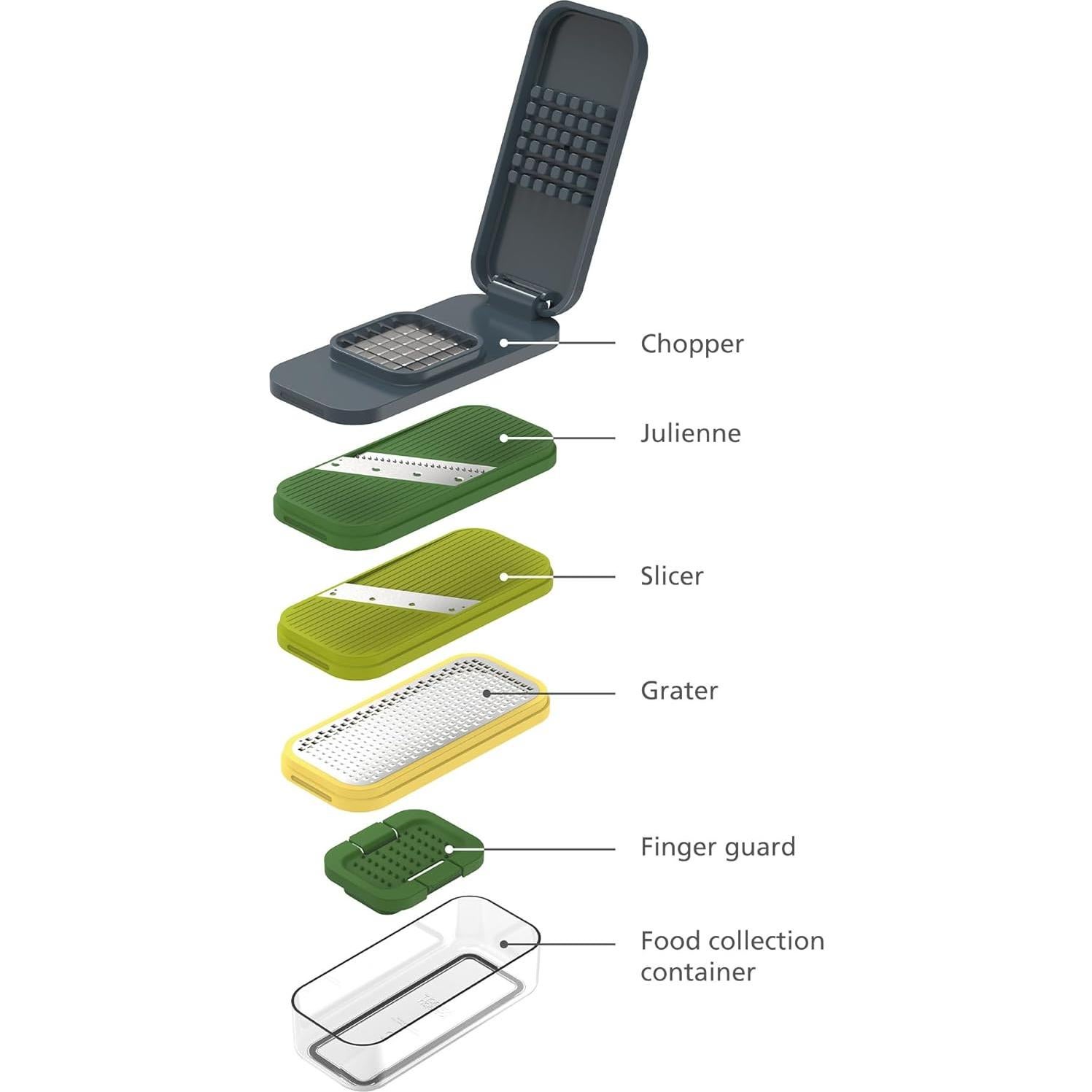 Joseph Joseph Multi-Prep Compact 4-in-1 Multifunctional Set, Kitchen Vegetable Chopper & Dicer, Cheese Grater, Mandoline Veggie Slicer, Food Julienne Cutter with Container