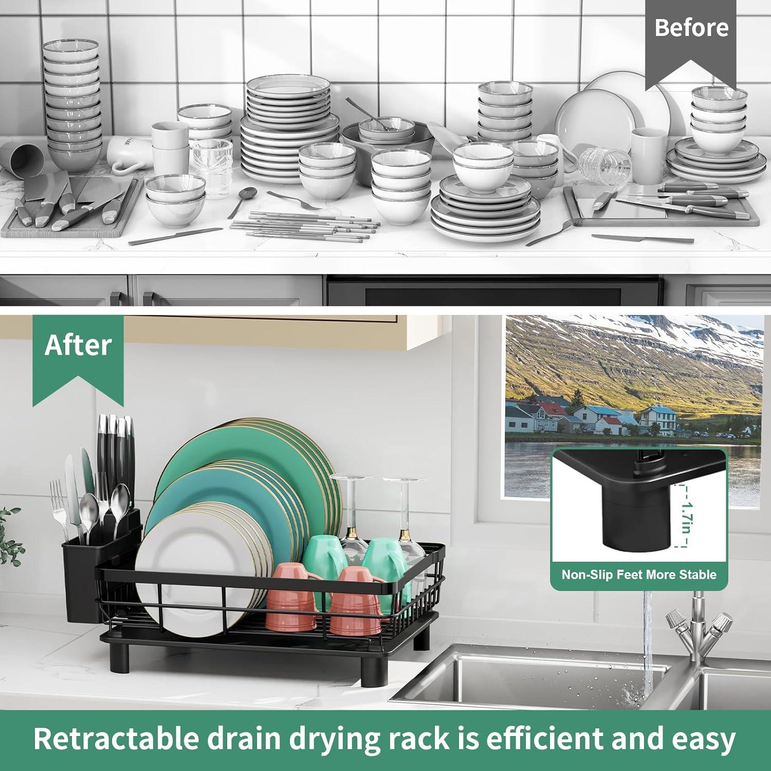 Estante para Secar Platos MOUKABAL Acero Inoxidable Negro 43.5x33.5x17 cm