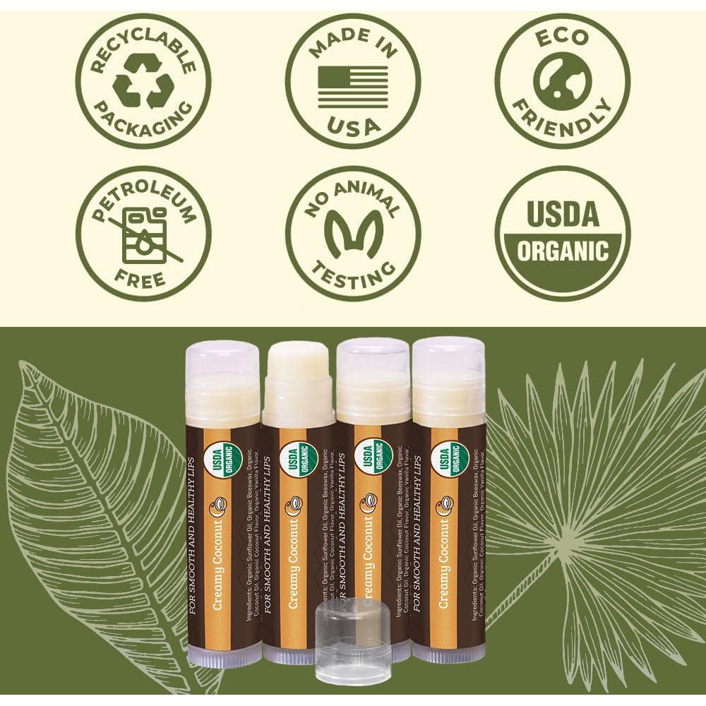 Bálsamo Labial Orgánico USDA Earth's Daughter Sabor Coco - Paquete 4