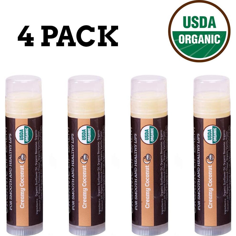 Bálsamo Labial Orgánico USDA Earth's Daughter Sabor Coco - Paquete 4