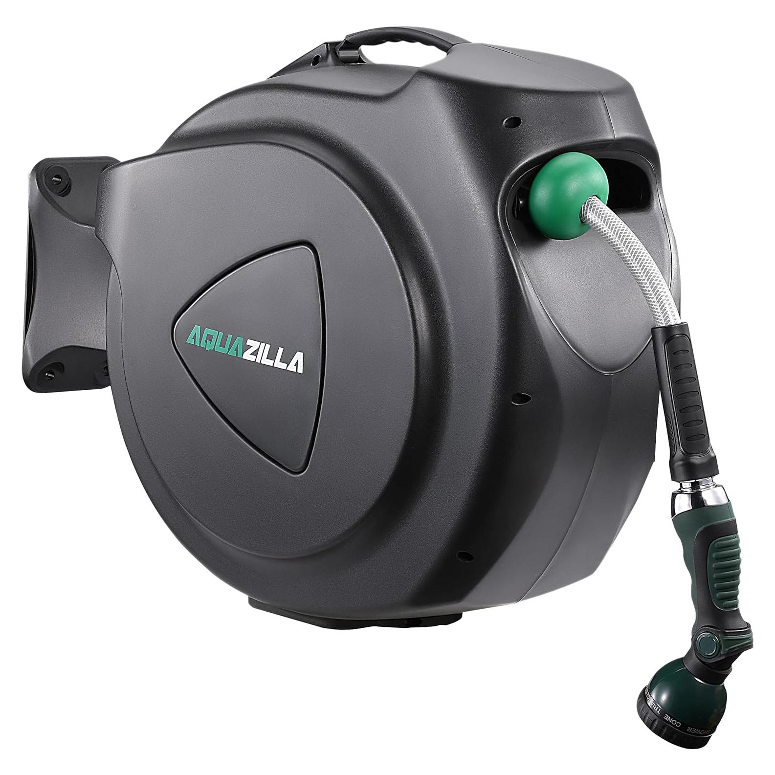 Retractable Garden Hose Reel, 65FT +6FT 5/8" Durable Wall Mounted Water Hose Reel with 180° Swivel Bracket, 9 Pattern Sprayer, 6Ft leader hose,Smooth Automatic Rewind, Any Length Lock.