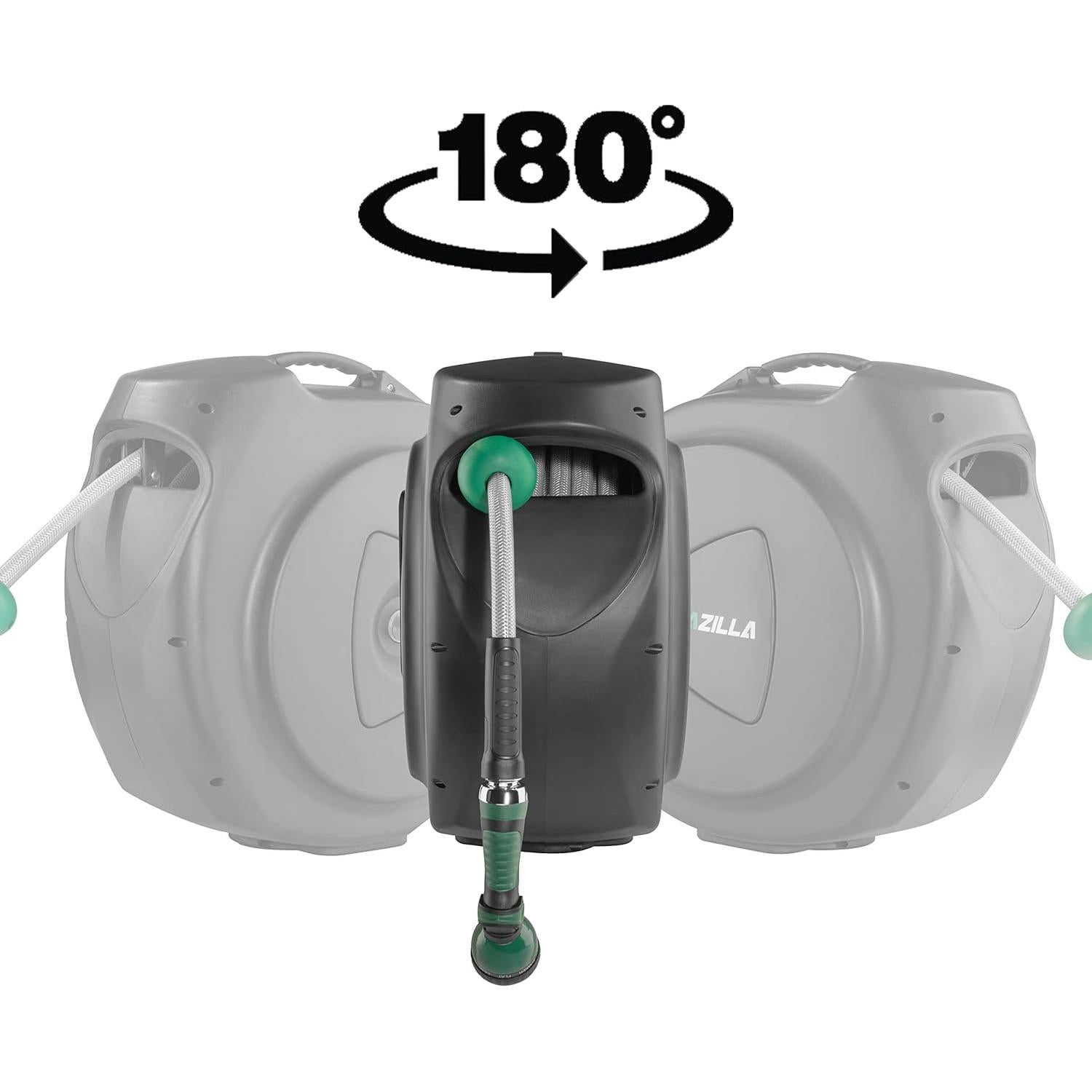 Retractable Garden Hose Reel, 65FT +6FT 5/8" Durable Wall Mounted Water Hose Reel with 180° Swivel Bracket, 9 Pattern Sprayer, 6Ft leader hose,Smooth Automatic Rewind, Any Length Lock.