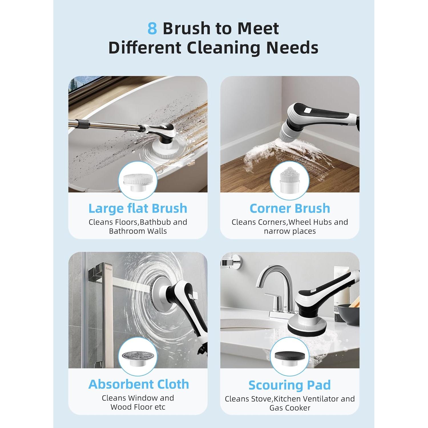 Cepillo Eléctrico Giratorio EMETE DB-1002 con 8 Cabezas y Pantalla