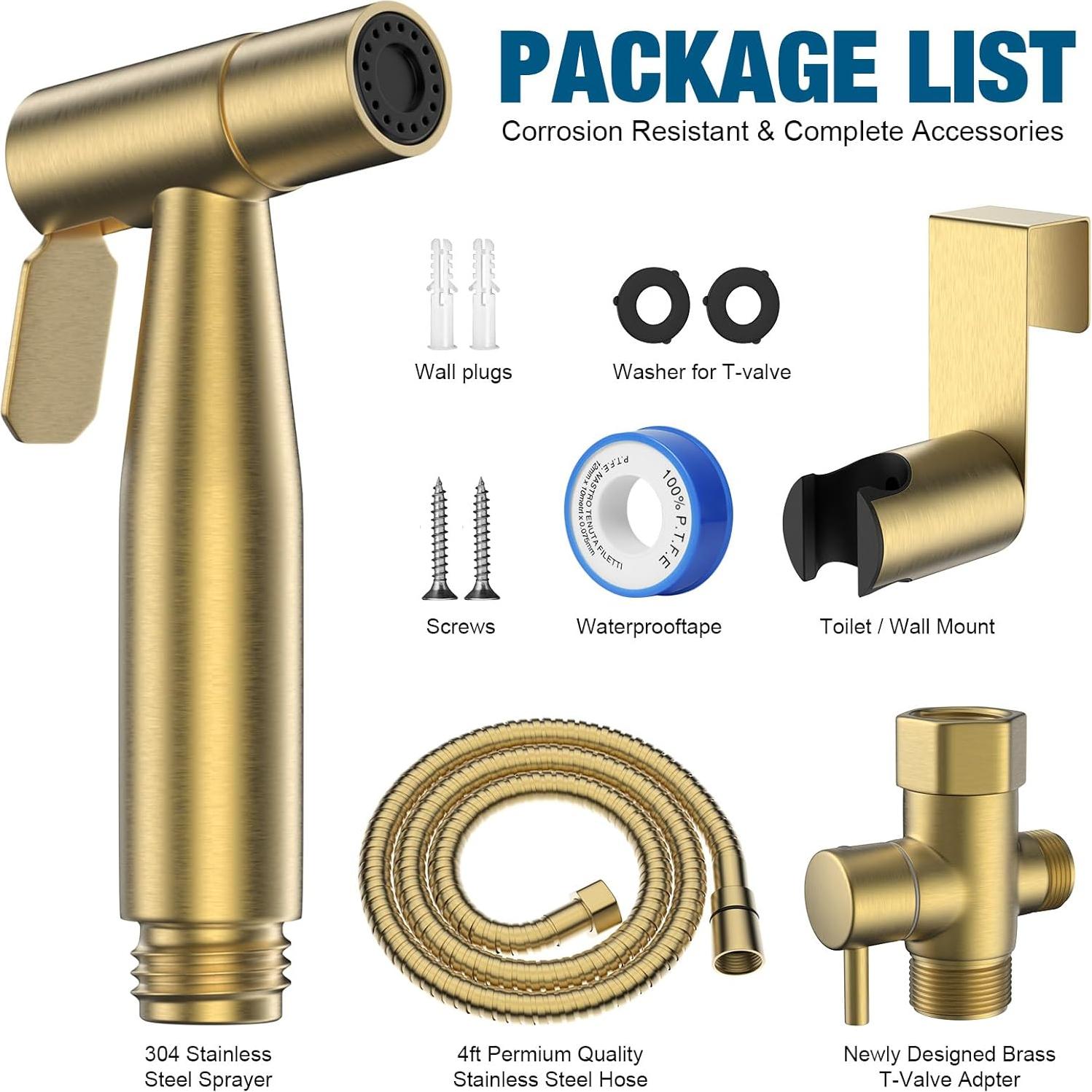 Rociador de Bidet FREDI Oro Cepillado, Acero Inoxidable, 1 Paquete