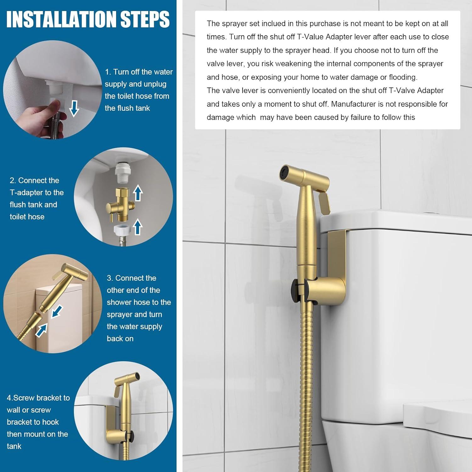 Rociador de Bidet FREDI Oro Cepillado, Acero Inoxidable, 1 Paquete