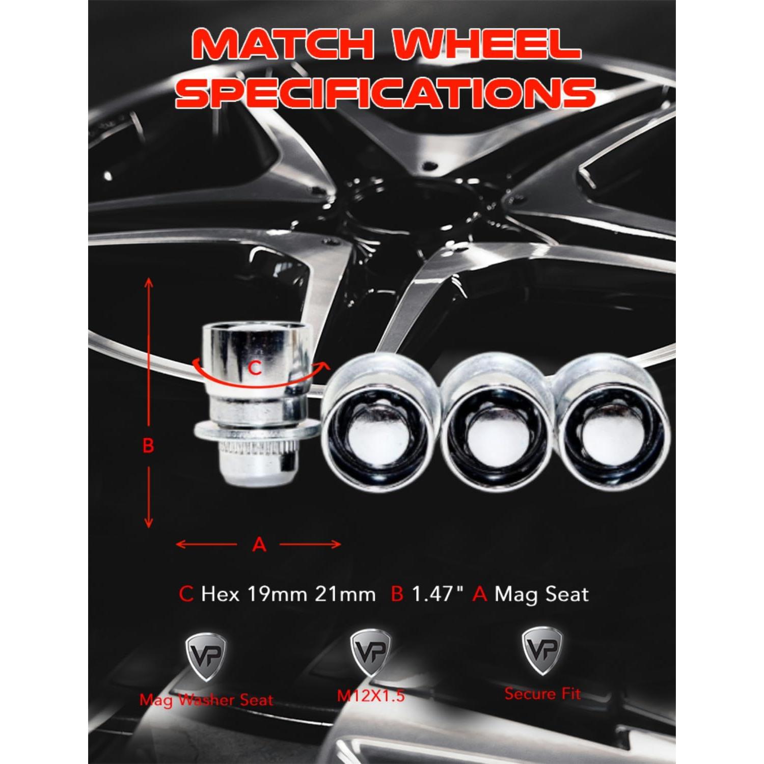 Juego de 4 Tuercas de Rueda Cromadas Veritek 12x1.5mm con Llaves