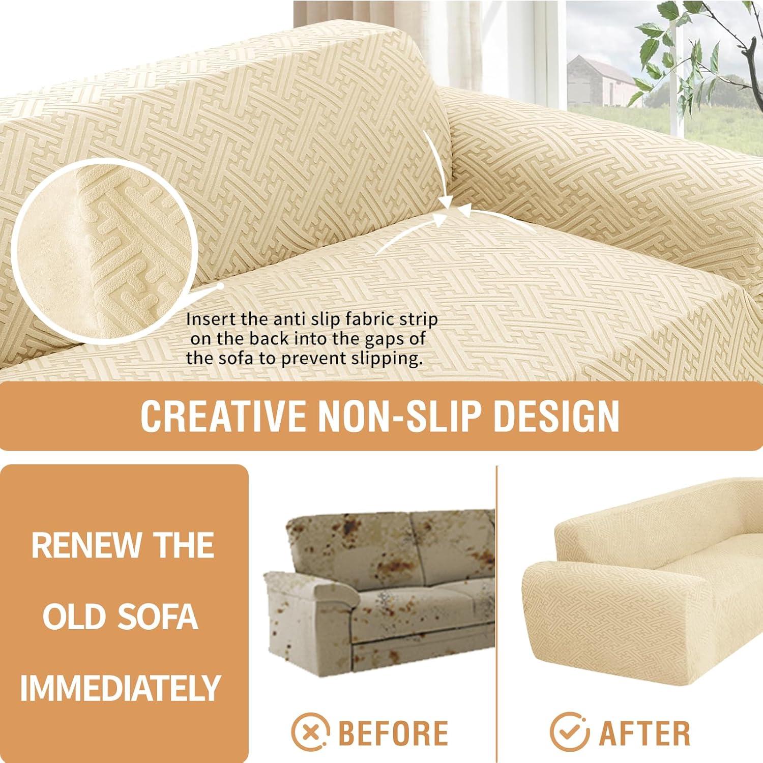 Cubierta Sofá Seccional Antideslizante ROFASVCO Beige XL