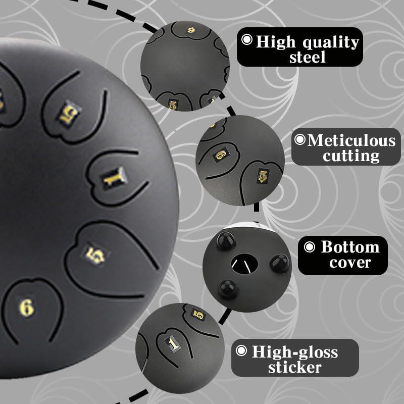 Tambor de Lengua de Acero Hsyok 15.24 cm 8 Notas Negro