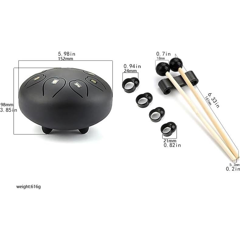 Tambor de Lengua de Acero Hsyok 15.24 cm 8 Notas Negro
