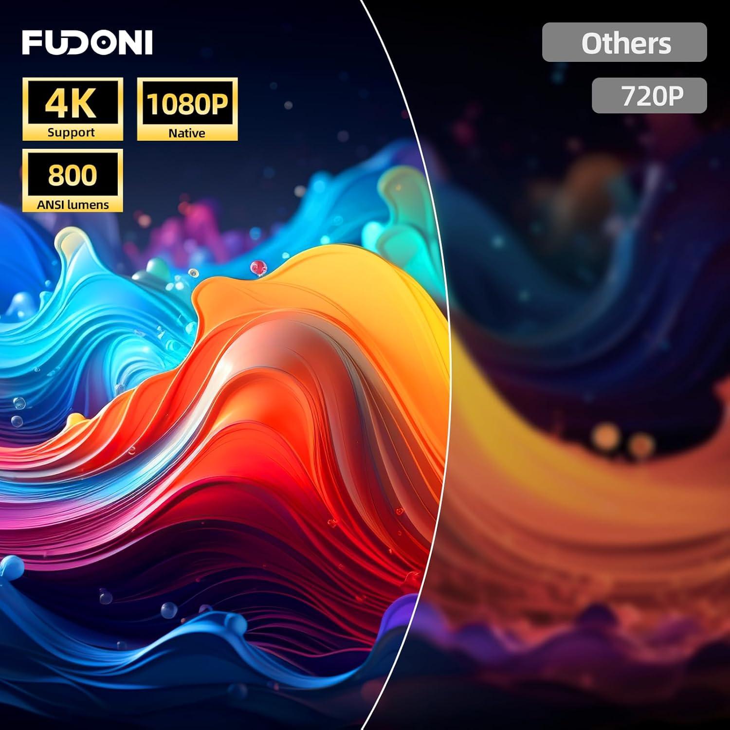 [Netflix Licensed & Dolby Audio] FUDONI 4k Smart Projector with WiFi and Bluetooth, Electric Focus & Auto Keystone, Native 1080P 800 ANSI Max 300'', 50% Zoom, Built-in Netflix/YouTube/PrimeVideo/Apps