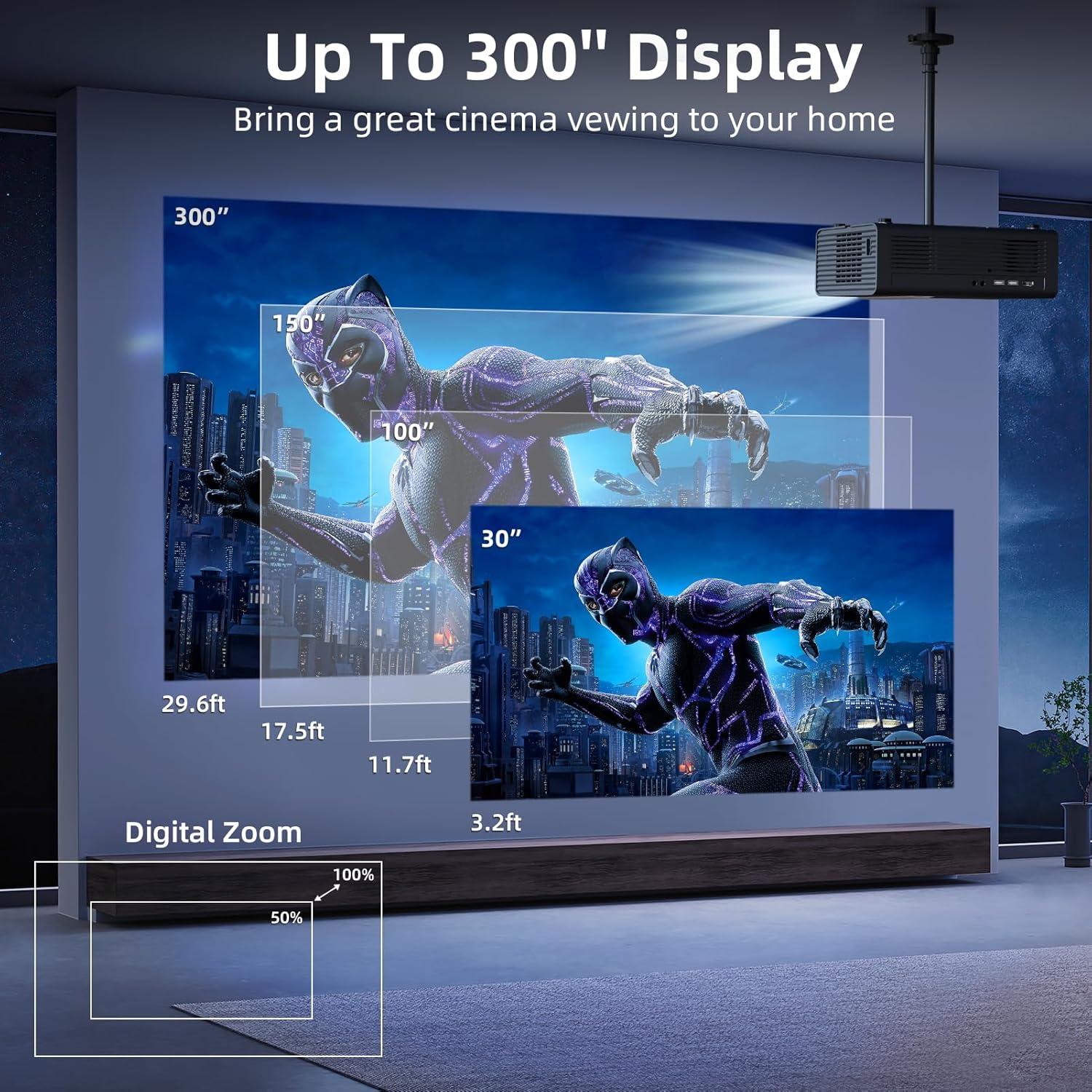 [Netflix Licensed & Dolby Audio] FUDONI 4k Smart Projector with WiFi and Bluetooth, Electric Focus & Auto Keystone, Native 1080P 800 ANSI Max 300'', 50% Zoom, Built-in Netflix/YouTube/PrimeVideo/Apps