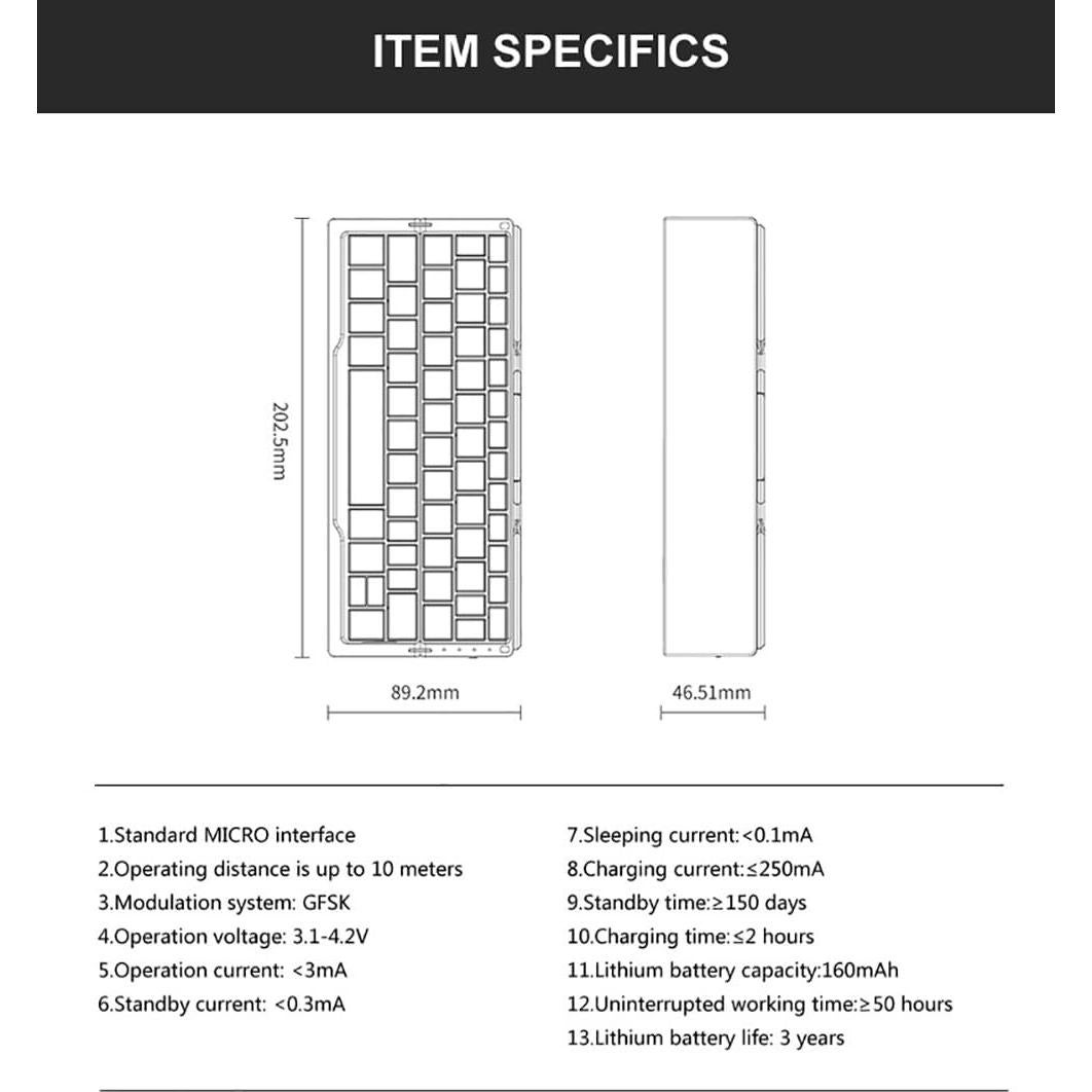 Teclado Bluetooth Plegable JOMAA Silencioso Recargable Negro