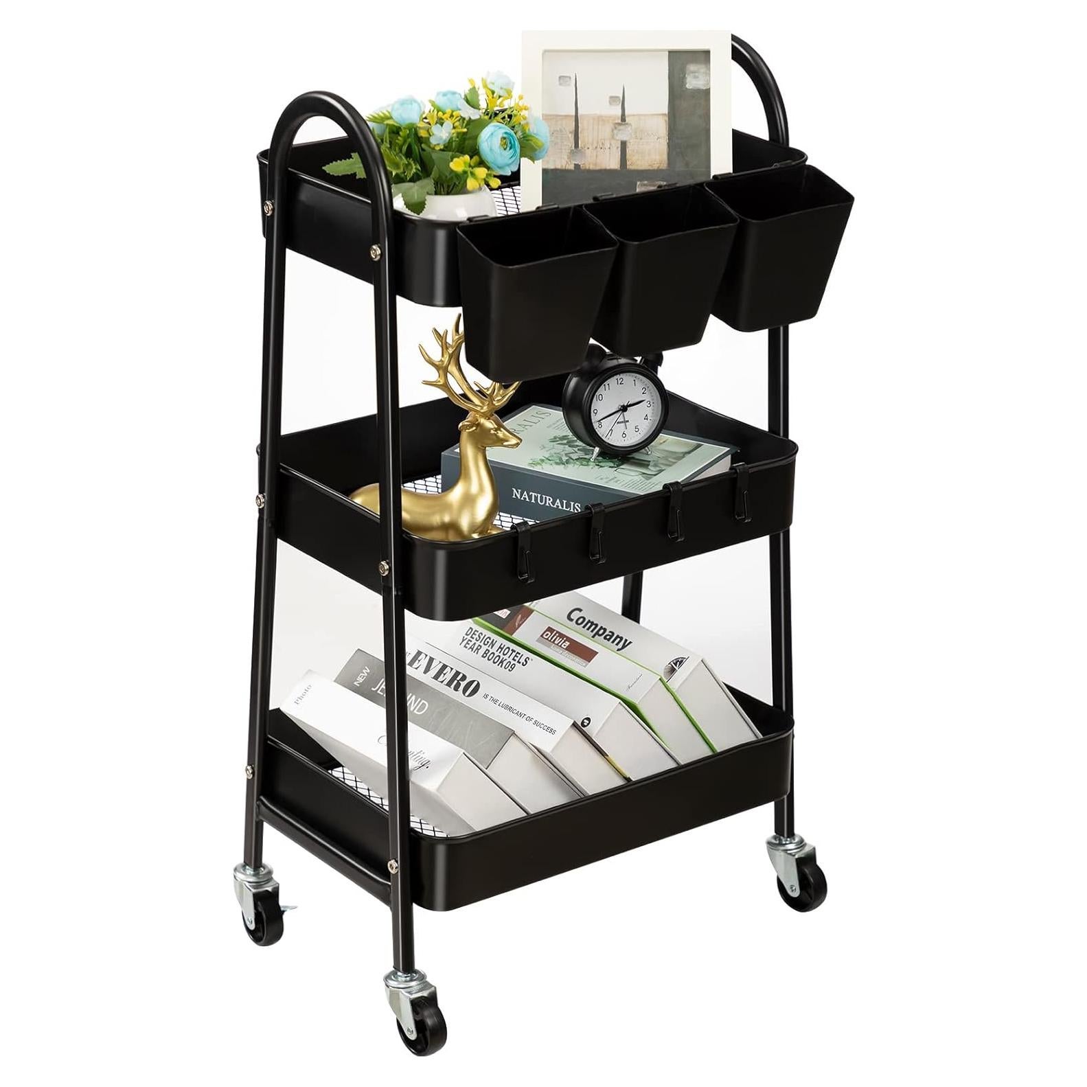 Carro Rodante de 3 Niveles Danpinera - Almacenamiento Metálico Negro