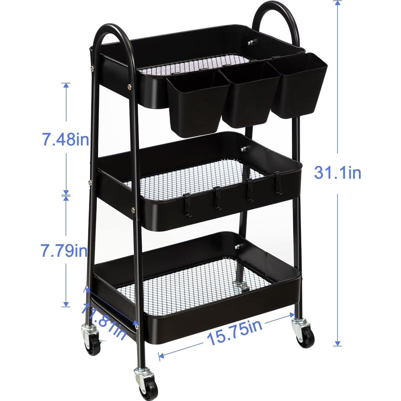 Carro Rodante de 3 Niveles Danpinera - Almacenamiento Metálico Negro