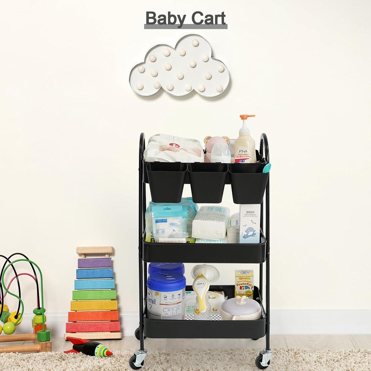 Carro Rodante de 3 Niveles Danpinera - Almacenamiento Metálico Negro