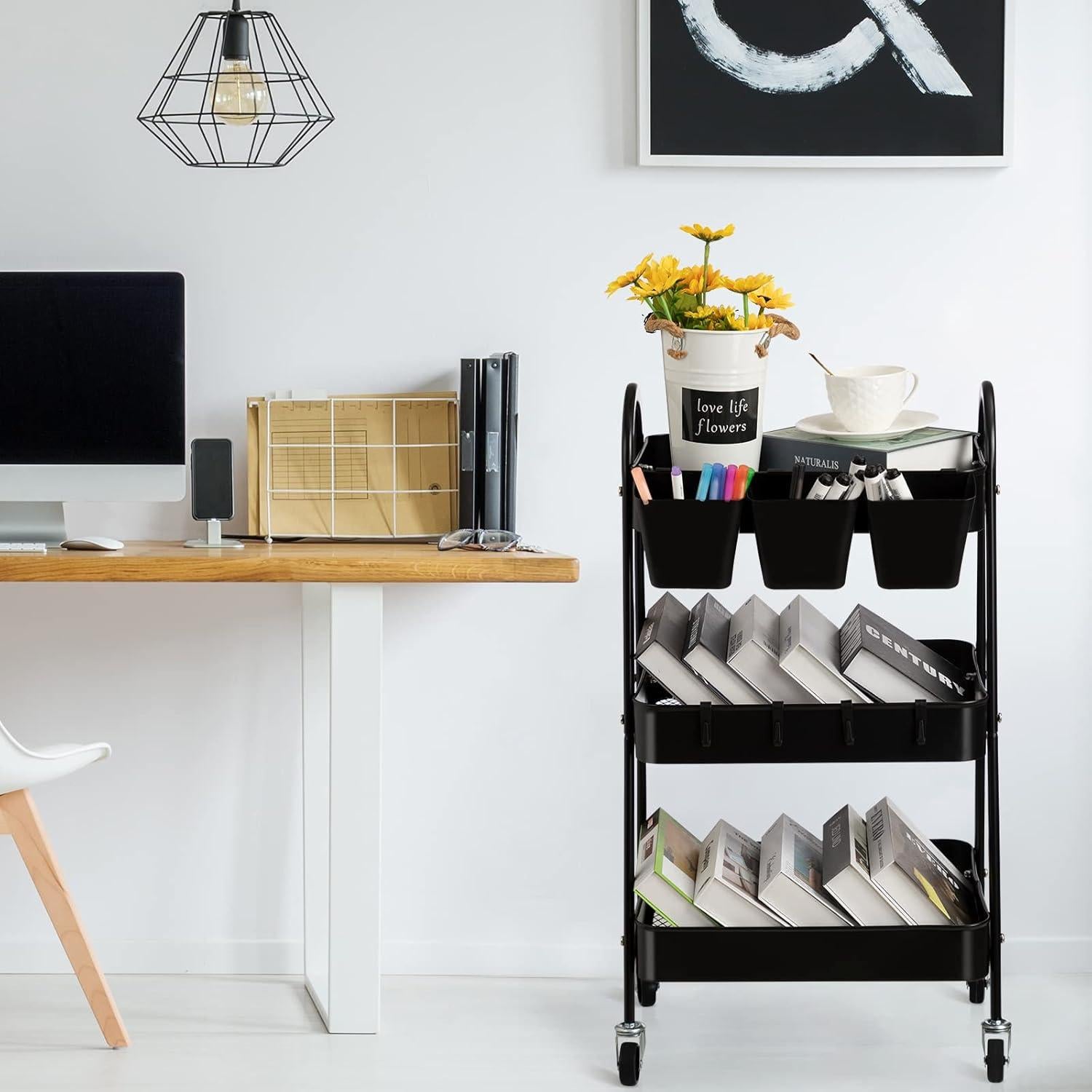 Carro Rodante de 3 Niveles Danpinera - Almacenamiento Metálico Negro