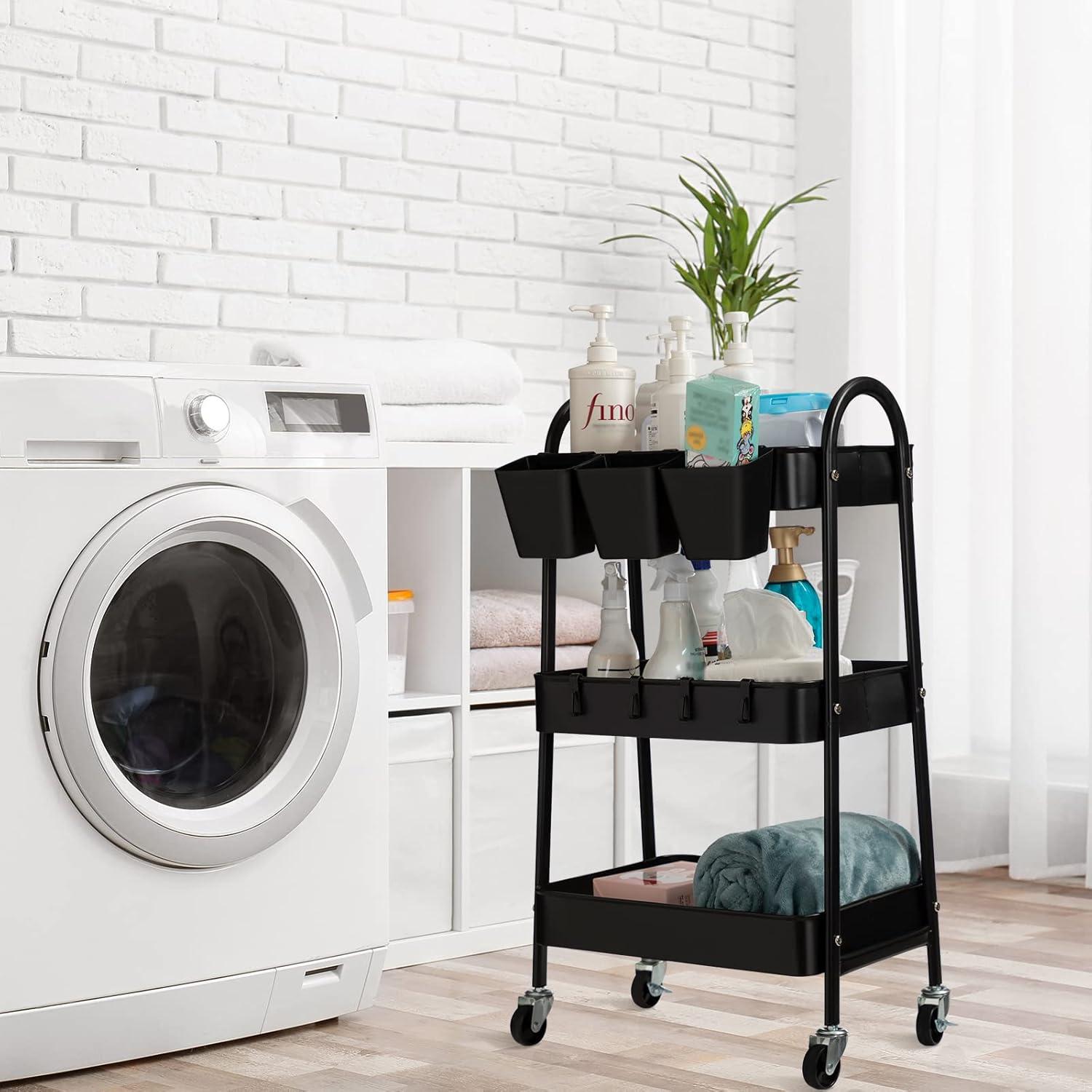 Carro Rodante de 3 Niveles Danpinera - Almacenamiento Metálico Negro