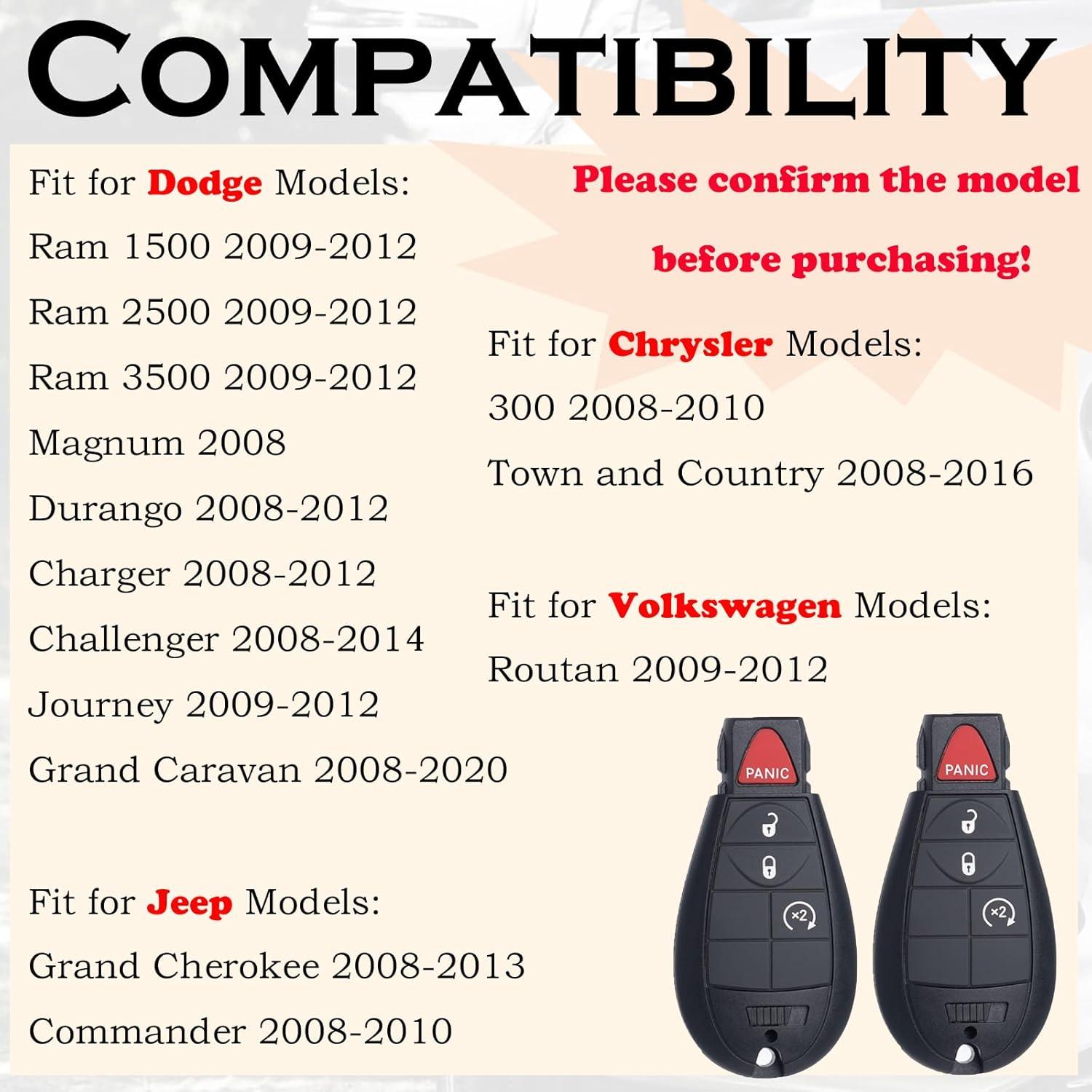 Llave control remoto sin llave Supaland IYZ-C01C para Dodge Jeep