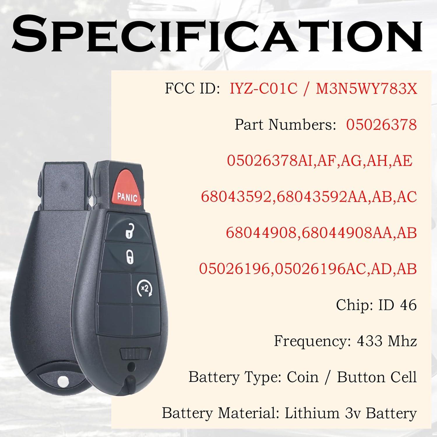 Llave control remoto sin llave Supaland IYZ-C01C para Dodge Jeep