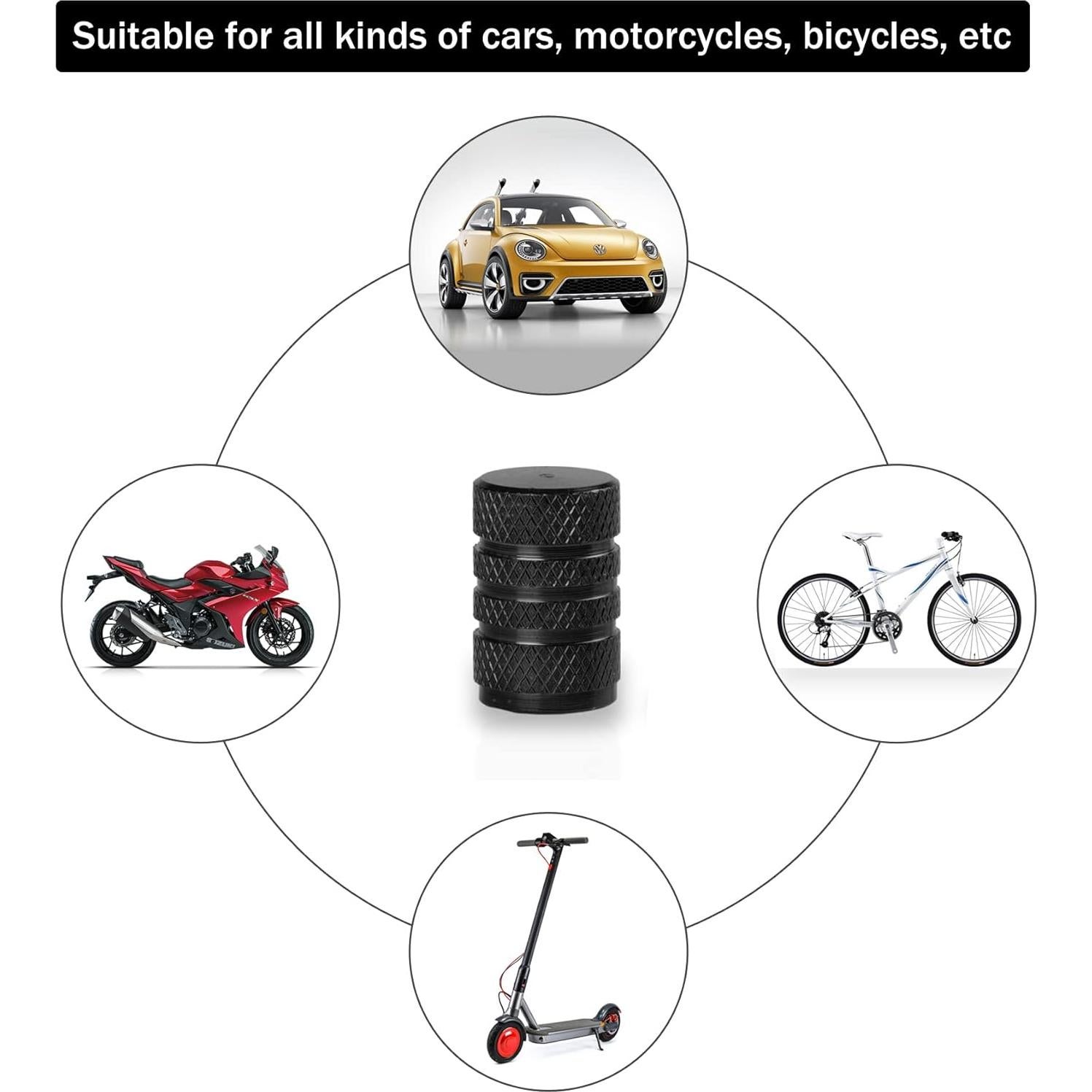 Tapones de Válvula de Neumático SINGARO 12 Piezas Aluminio Negro