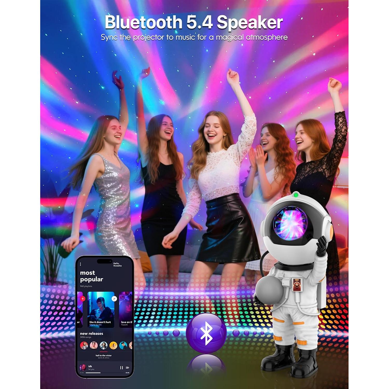 Proyector Galáctico Astronauta Rossetta Luz Nocturna Bluetooth