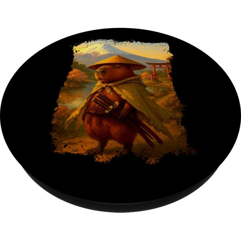 Ronin Capybara Samurai Japanese Mountain Scenery PopSockets Adhesive PopGrip