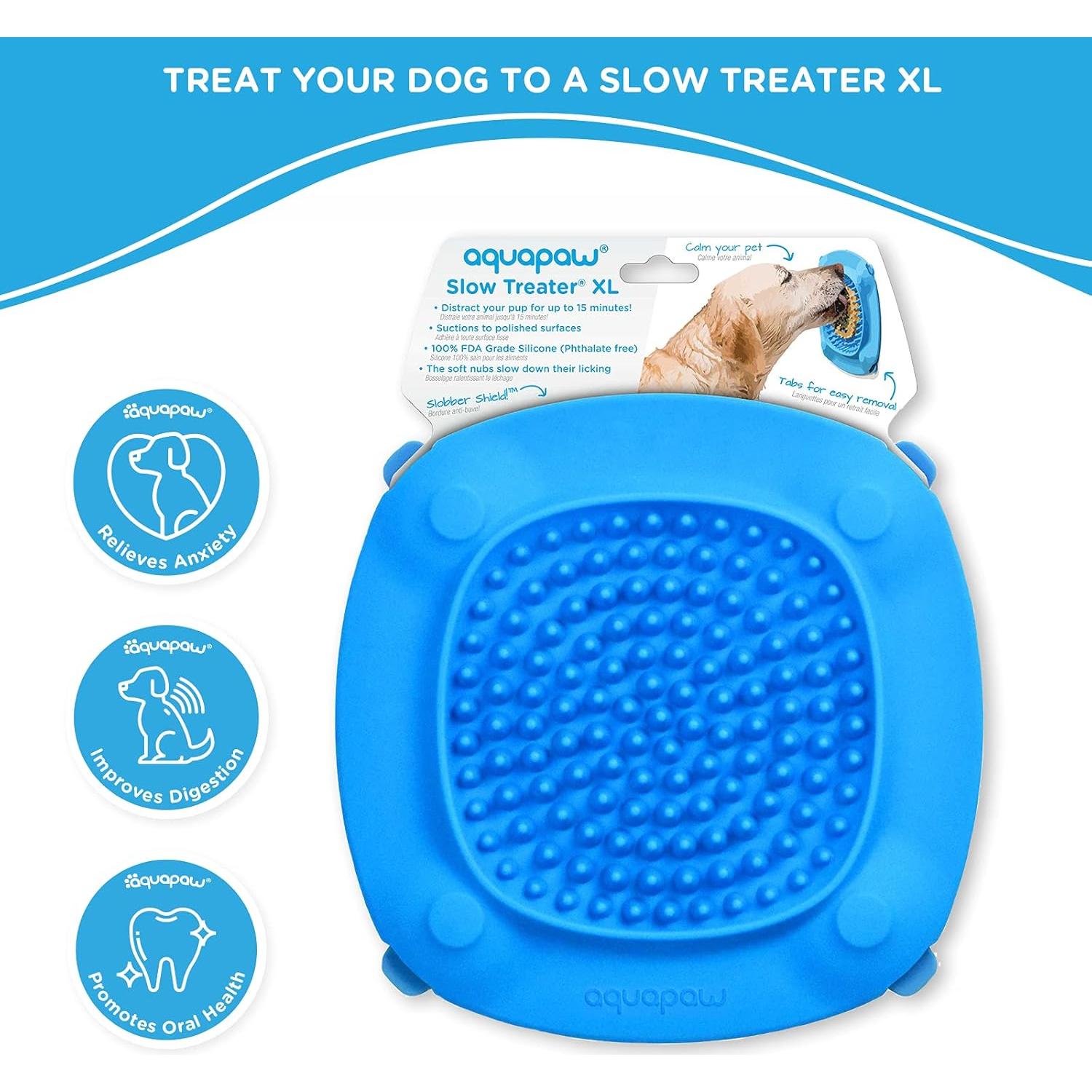 Aquapaw Premium XL Licking Mat with Suction Cups | Dog Must Haves - Non-Slip Slow Feeding Mat for Food, Treats & Peanut Butter | Bathing Supplies - Anxiety Relief & Boredom Reducer | Lick Pad - Blue