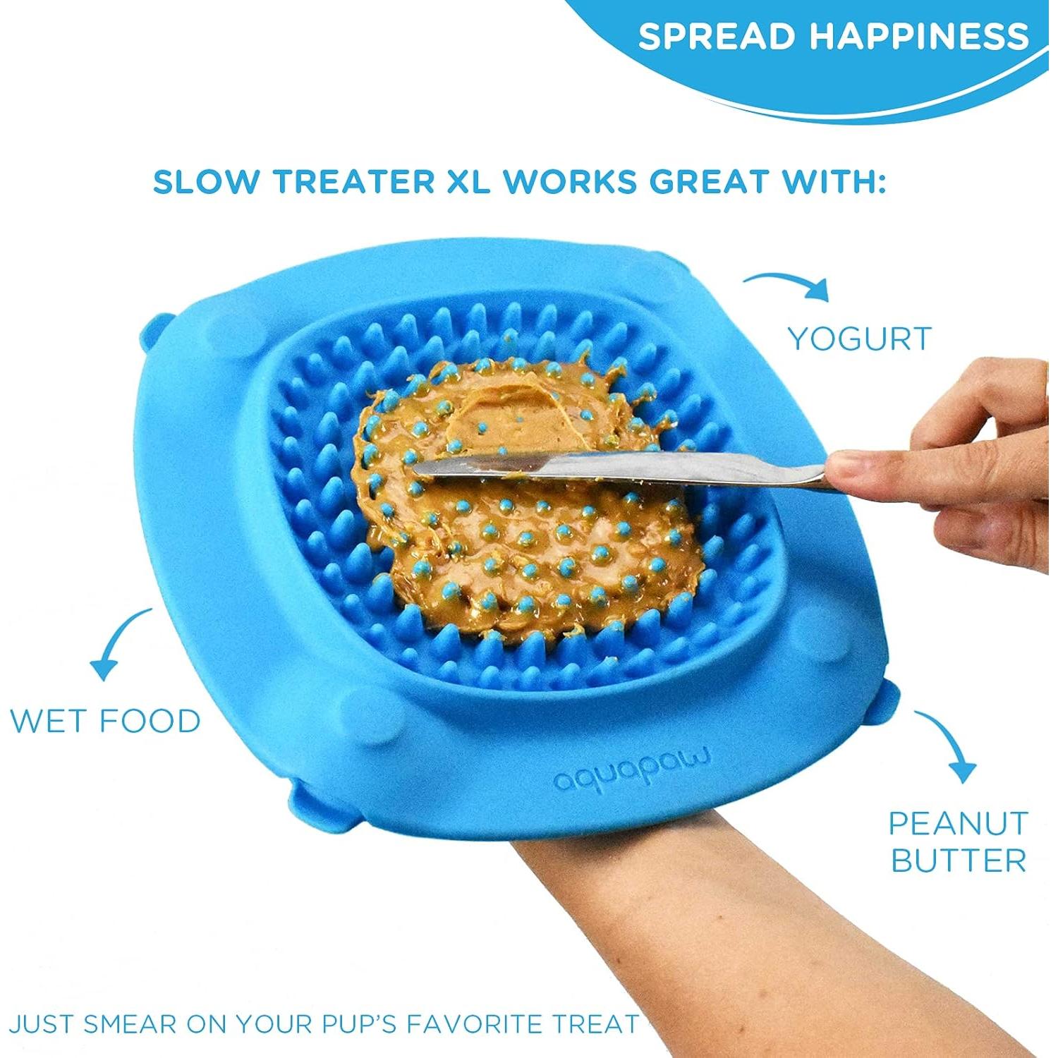 Aquapaw Premium XL Licking Mat with Suction Cups | Dog Must Haves - Non-Slip Slow Feeding Mat for Food, Treats & Peanut Butter | Bathing Supplies - Anxiety Relief & Boredom Reducer | Lick Pad - Blue