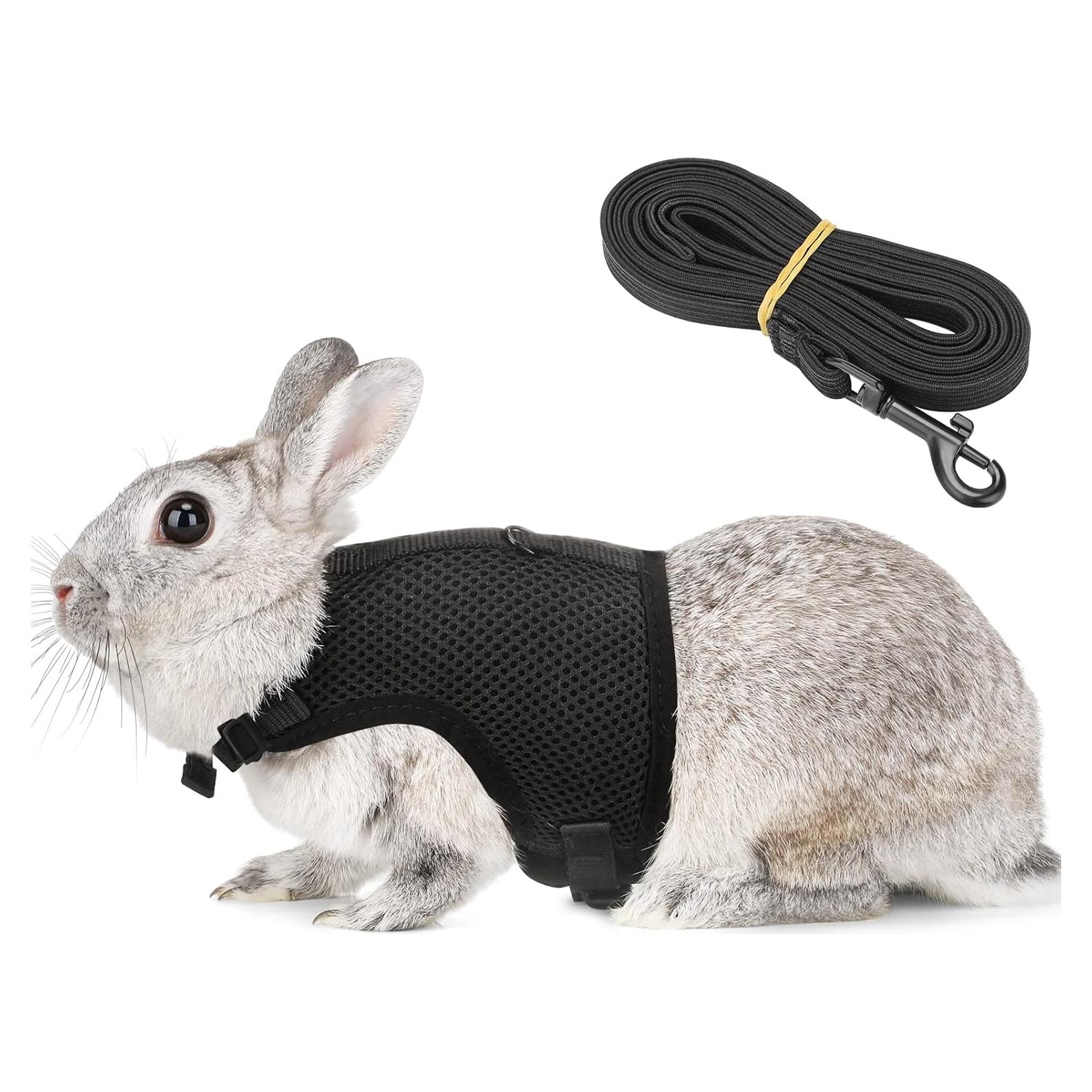 Arnés Ajustable para Conejo PETTOM con Correa Elástica Negro XS