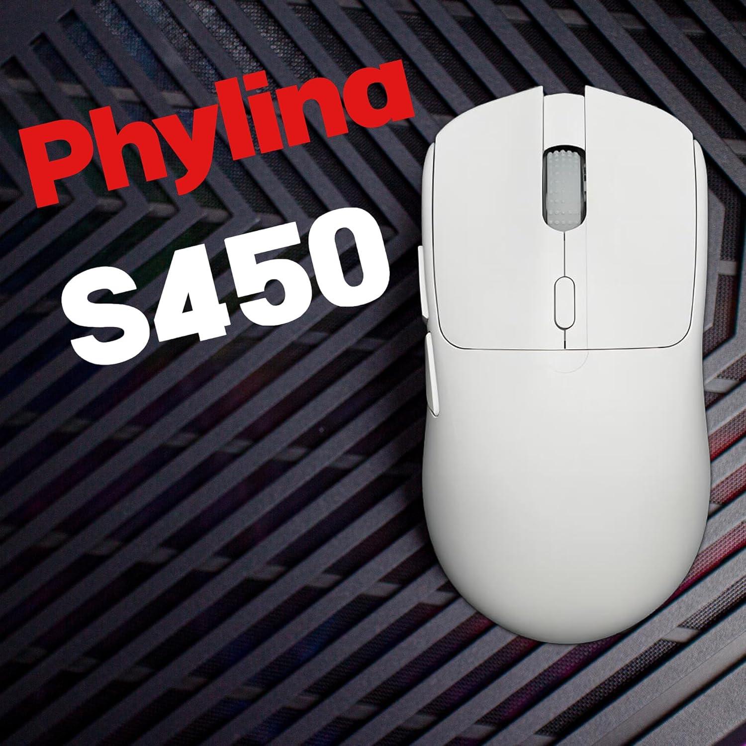PHYLINA S450 Wireless Gaming Mouse 56g PAW3395 Ultra Lightweight 26000DPI Programmable 1000Hz USB-C Wired PC Mice 6 Buttons for Mac,Laptop,PC