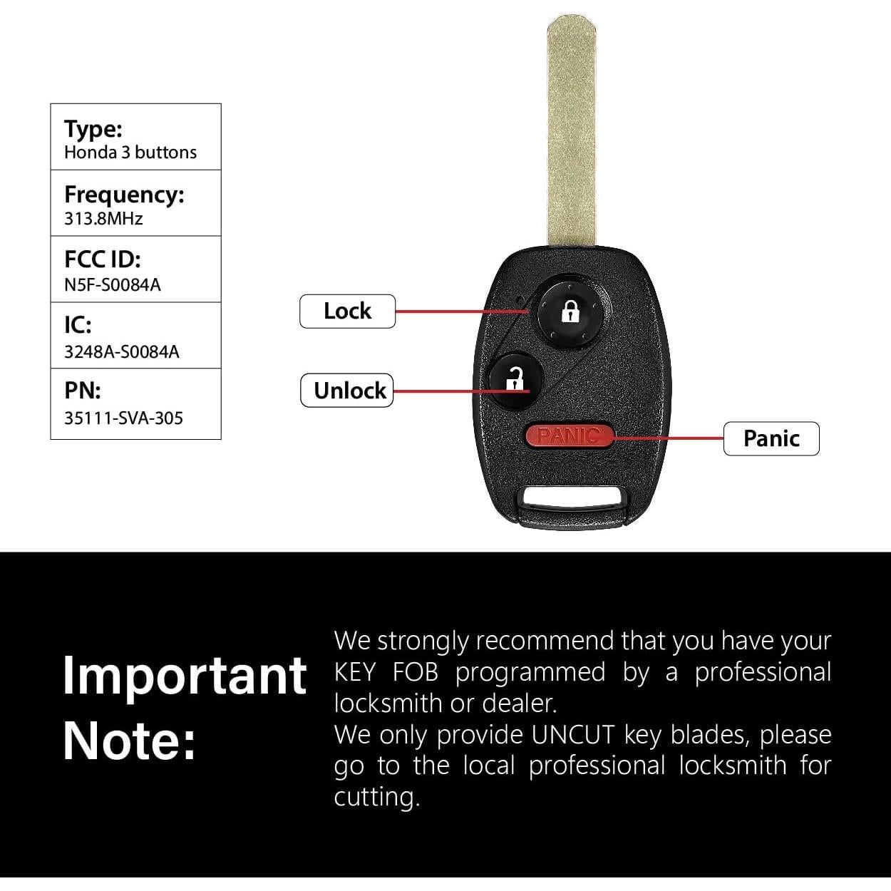 Control Remoto Llave Honda Acura N5F-S0084A 3 Botones