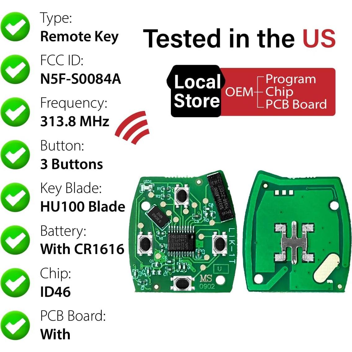 Control Remoto Llave Honda Acura N5F-S0084A 3 Botones
