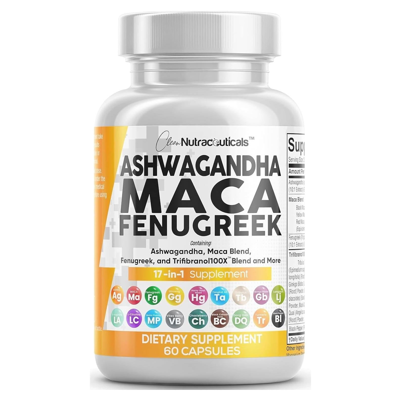 Suplemento de Ashwagandha Clean Nutraceuticals 17 en 1 - 60 Cápsulas