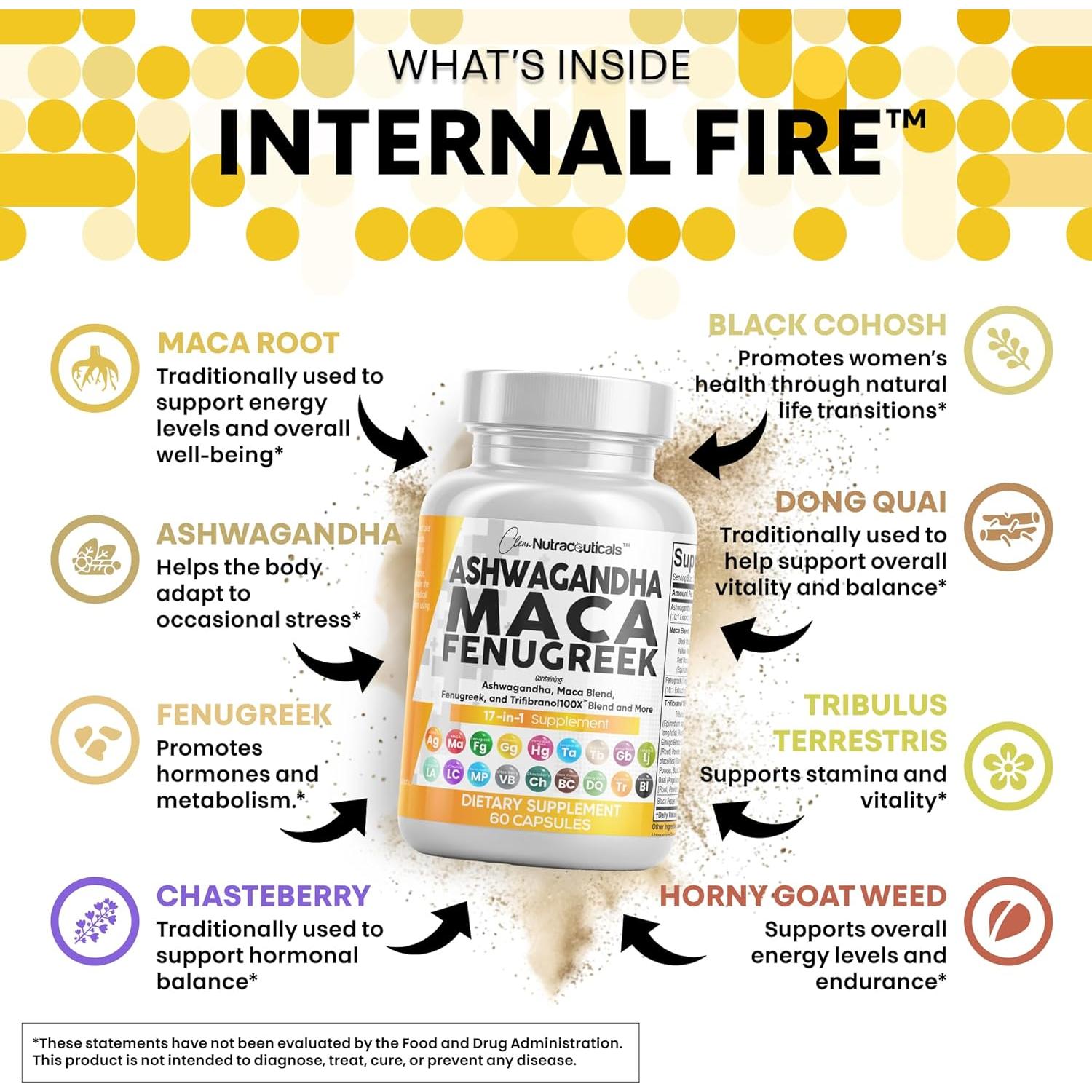 Suplemento de Ashwagandha Clean Nutraceuticals 17 en 1 - 60 Cápsulas