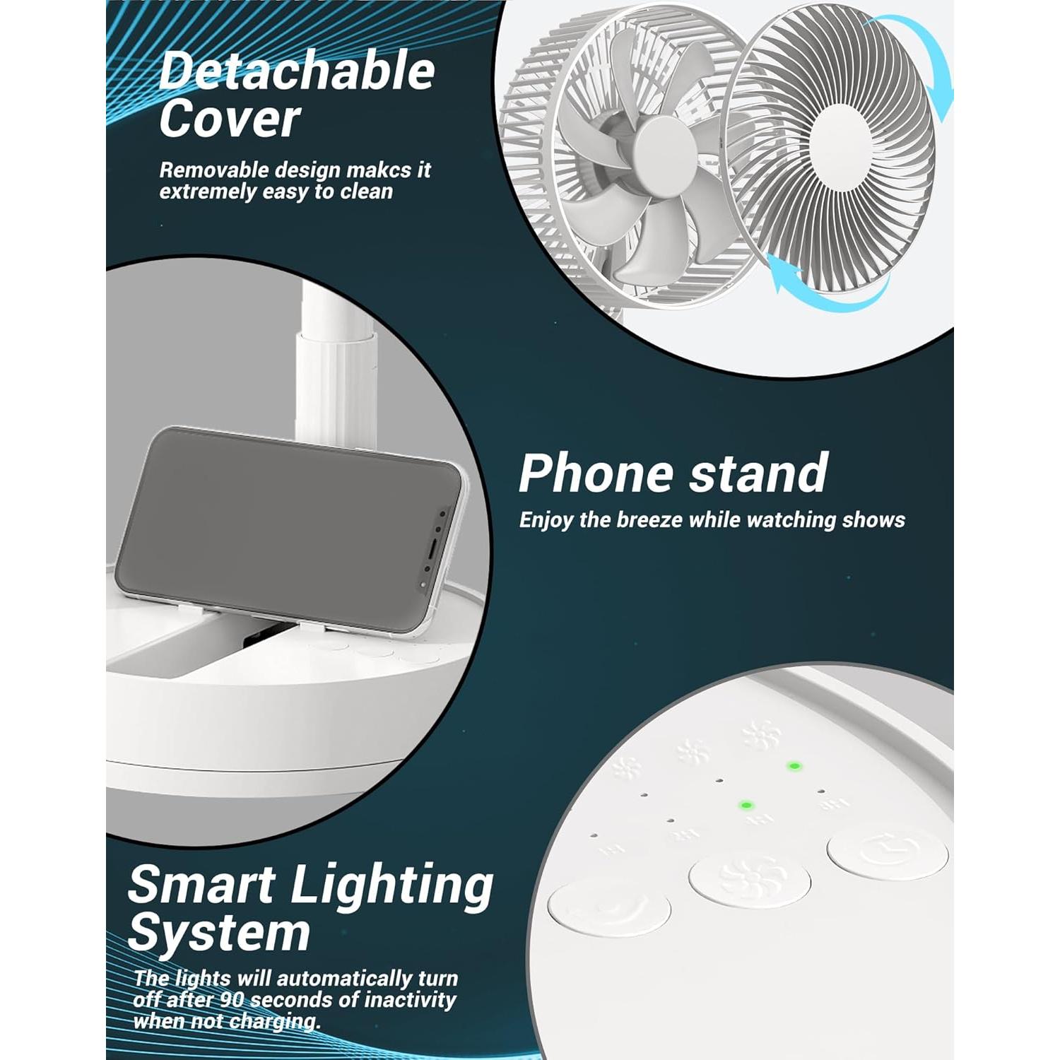 Ventilador Portátil KASYDoFF Oscilante 20 cm Recargable 5400mAh