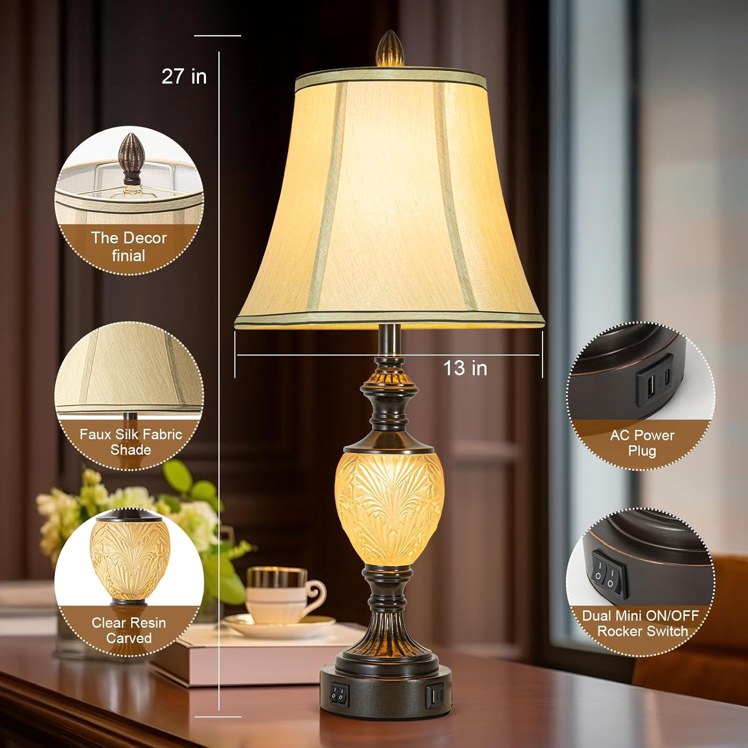 Juego de 2 Lámparas de Mesa Vintage LuxSight 27" con USB