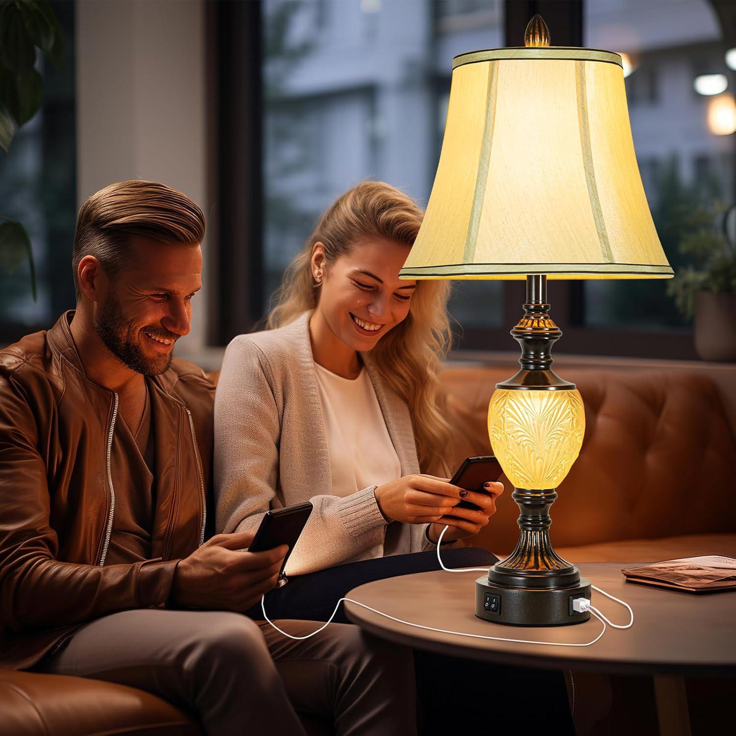 Juego de 2 Lámparas de Mesa Vintage LuxSight 27" con USB