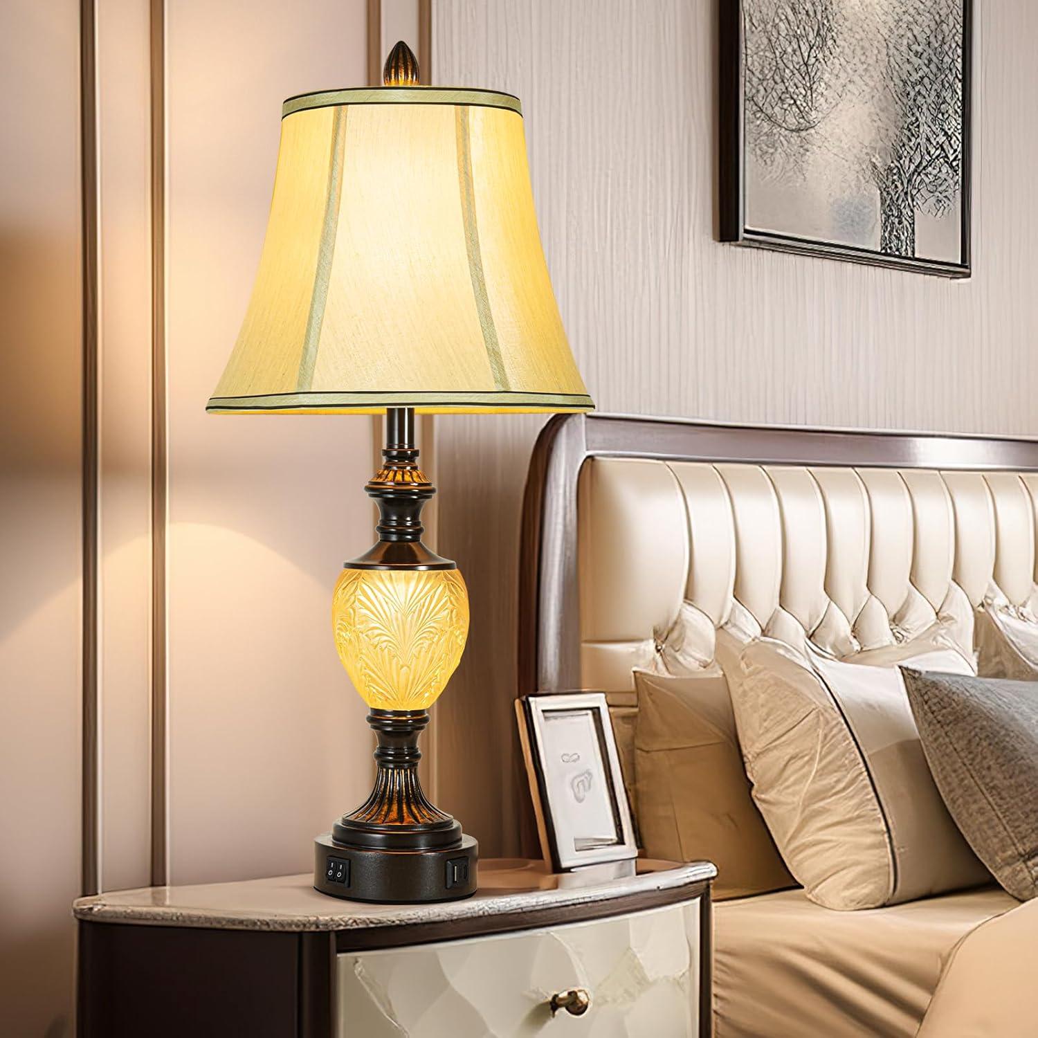 Juego de 2 Lámparas de Mesa Vintage LuxSight 27" con USB