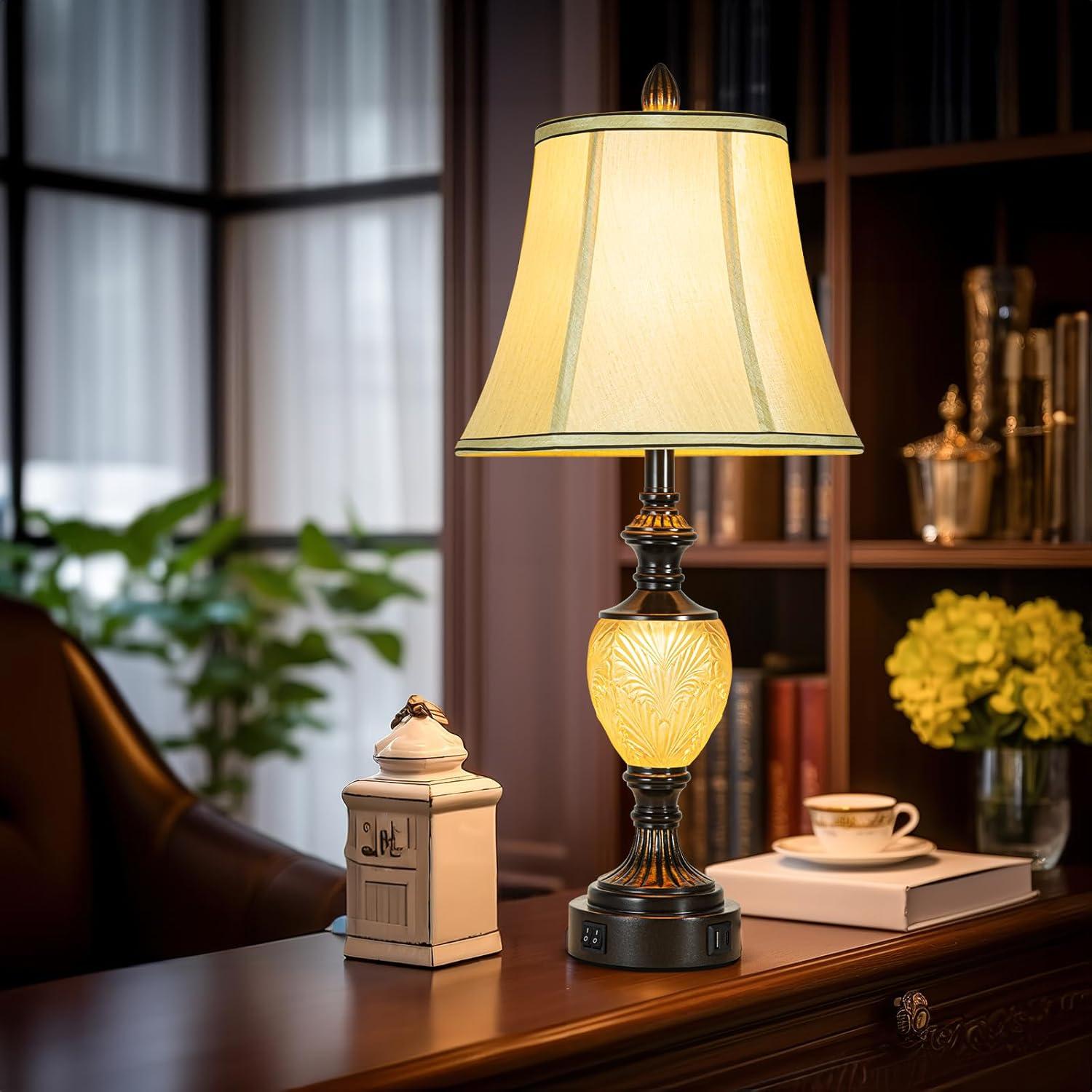 Juego de 2 Lámparas de Mesa Vintage LuxSight 27" con USB