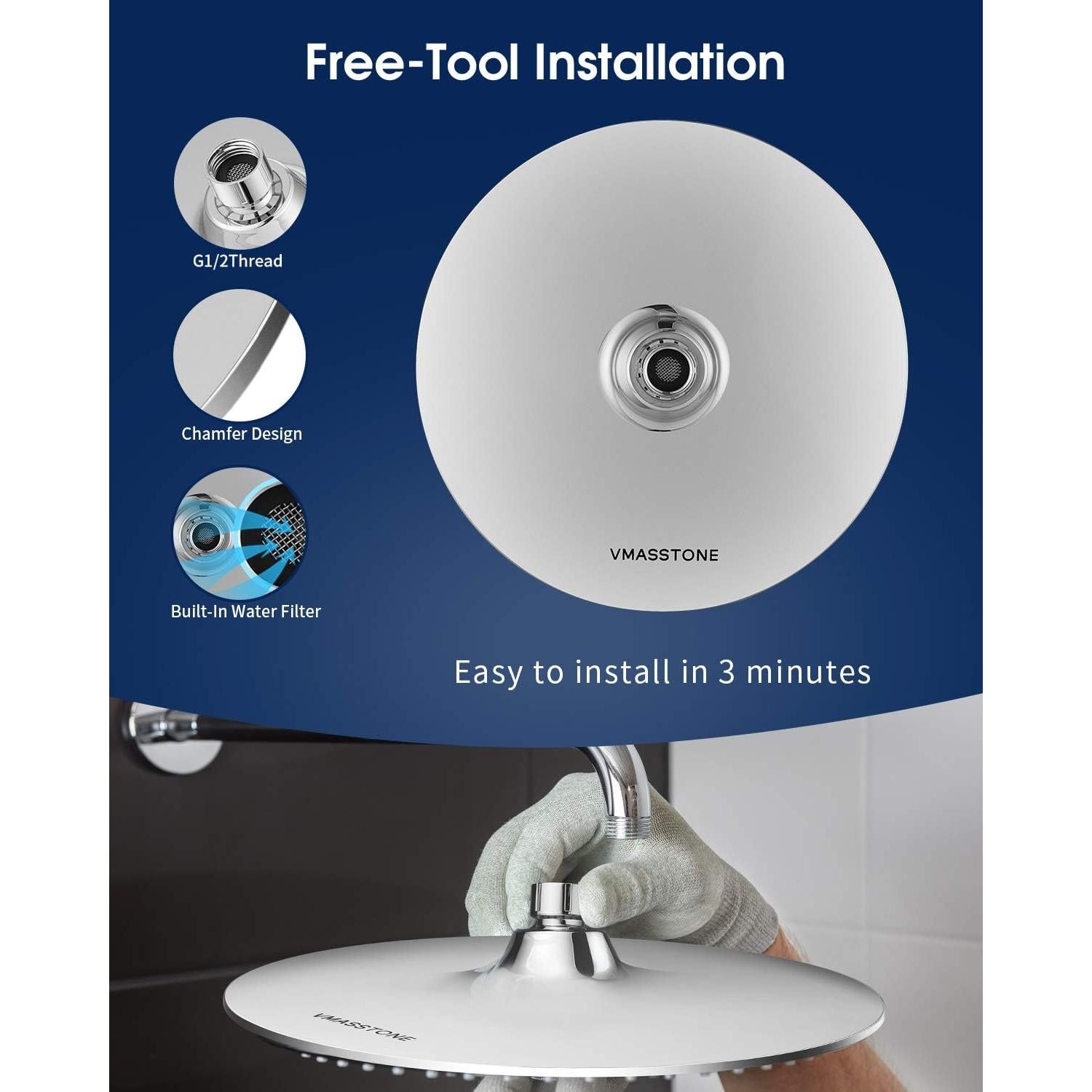 Cabezal de Ducha Grande VMASSTONE 22.86 cm Alta Presión Cromo