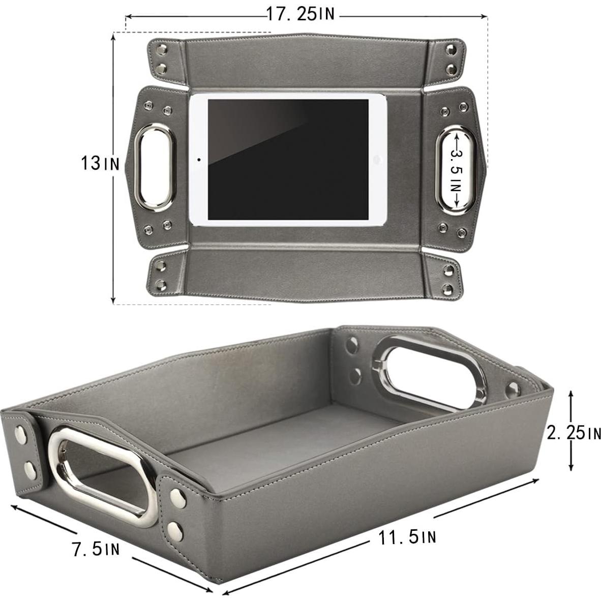 Bandeja de Valet LISRSC de Cuero Sintético Color Pistola 43.8x33 cm