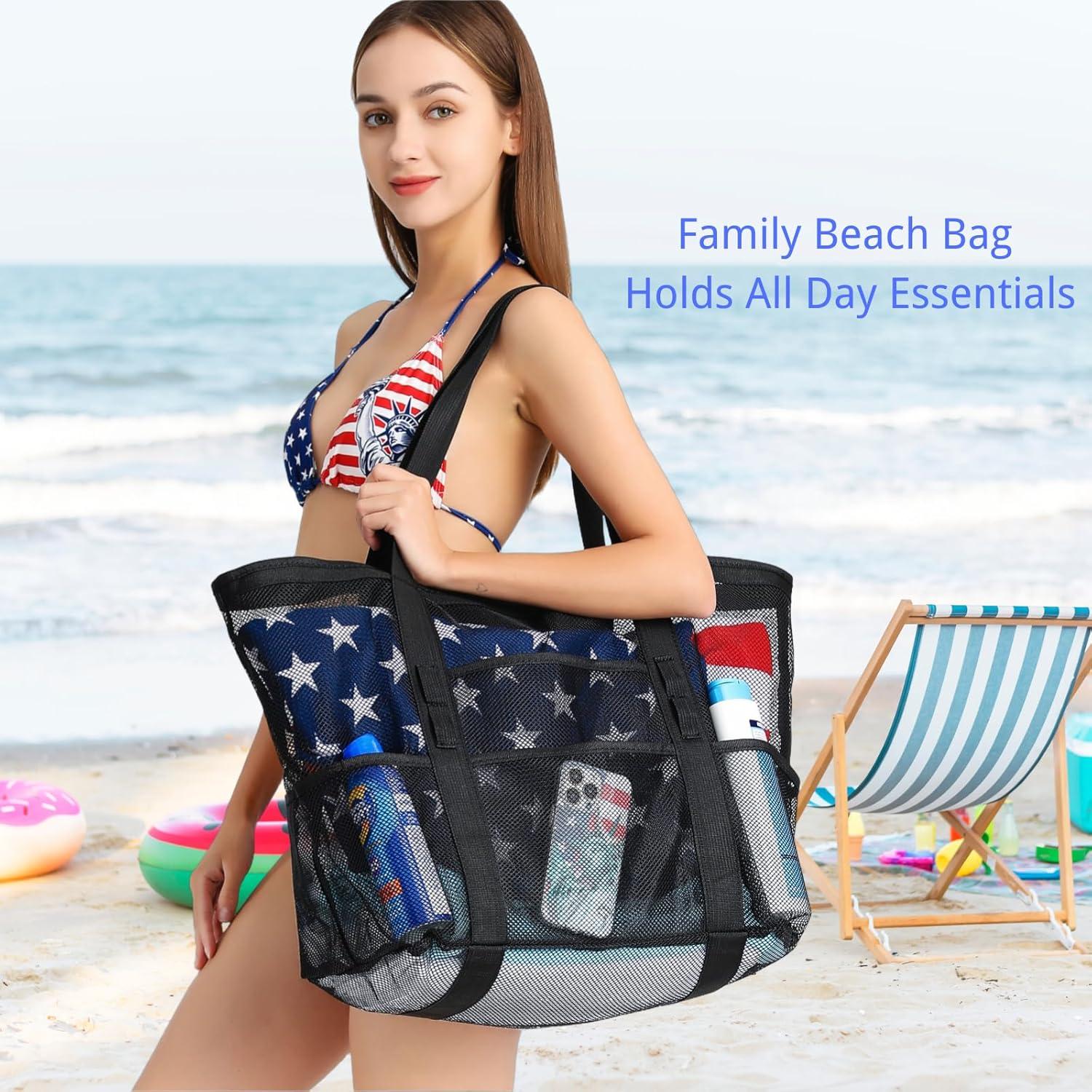 Bolsa de Playa Grande F-color con 9 Bolsillos para Familia