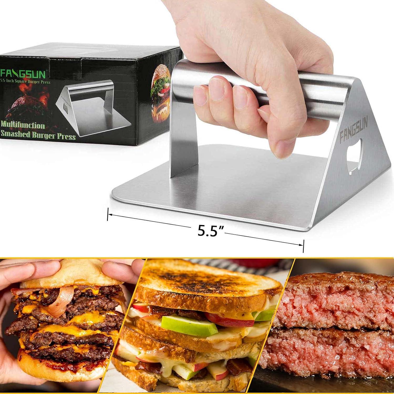 Aplastador de Hamburguesas FANGSUN 14 cm Acero Inoxidable 2 en 1